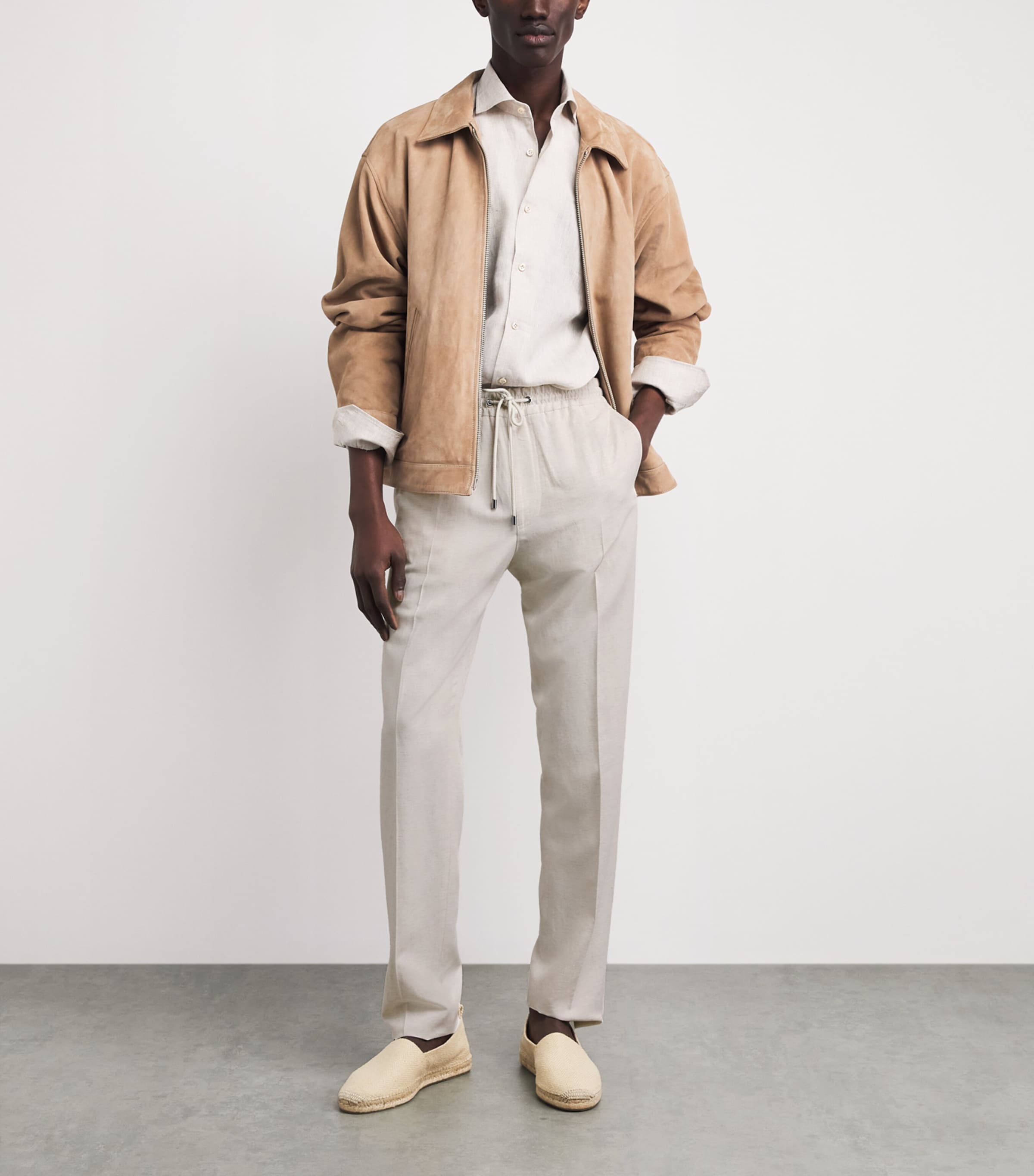 Pal Zileri Mens Lyocell-Linen Drawstring Trousers Natural Image 2