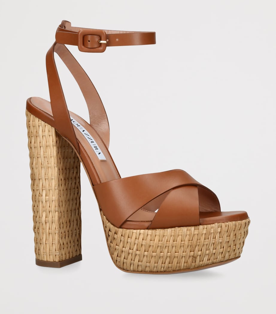 Aquazzura Leather Sunseeker Plateau Sandals 140 Brown Image 3