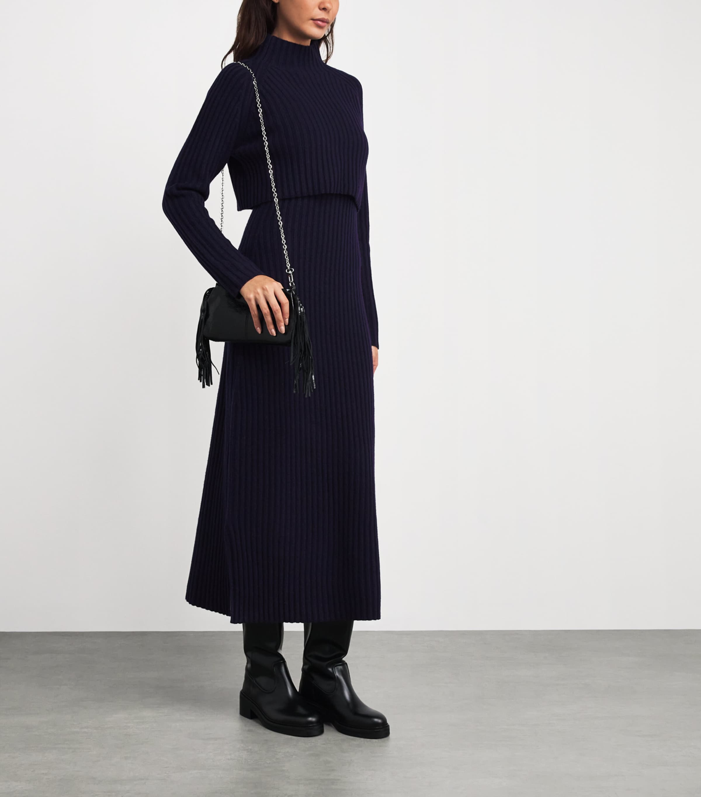 Wool Ribbed Maxi Dress NAVY Image 2