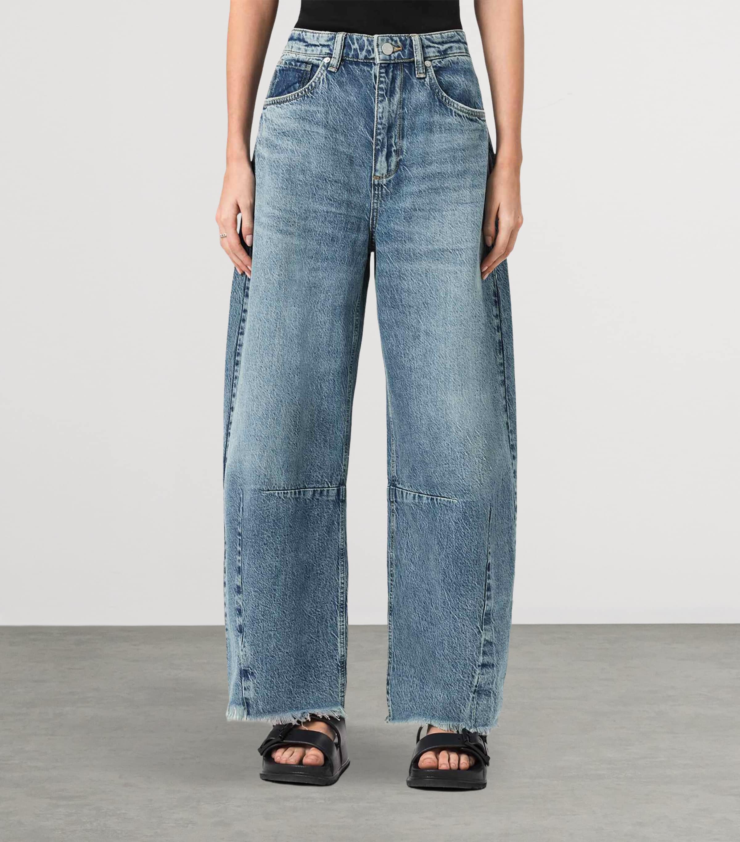 AllSaints Womens Cropped Payton Barrel-Leg Jeans Vintage Indigo Image 3
