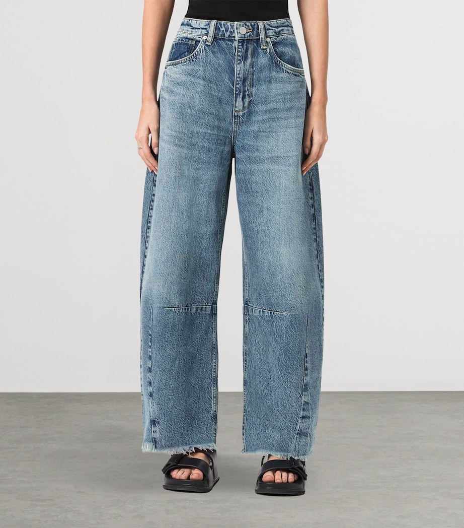 AllSaints Womens Cropped Payton Barrel-Leg Jeans Vintage Indigo Image 3