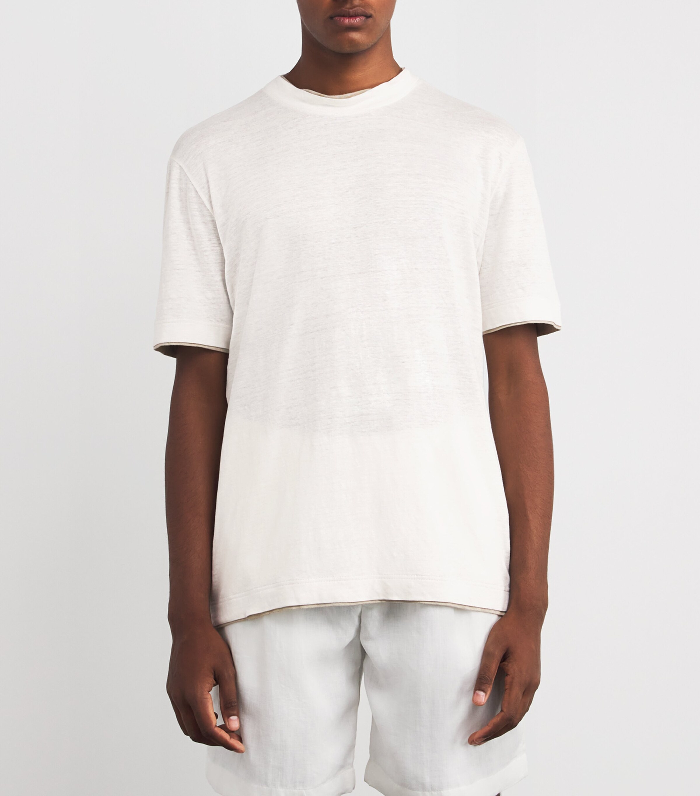 Eleventy Mens x Harrods Linen Double-Layer T-Shirt Bianco E Beige Image 3