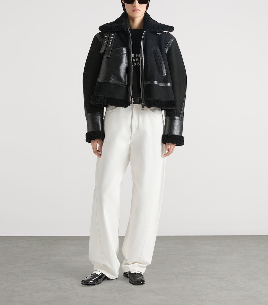Cropped Shearling Jacket BLACK Image 2