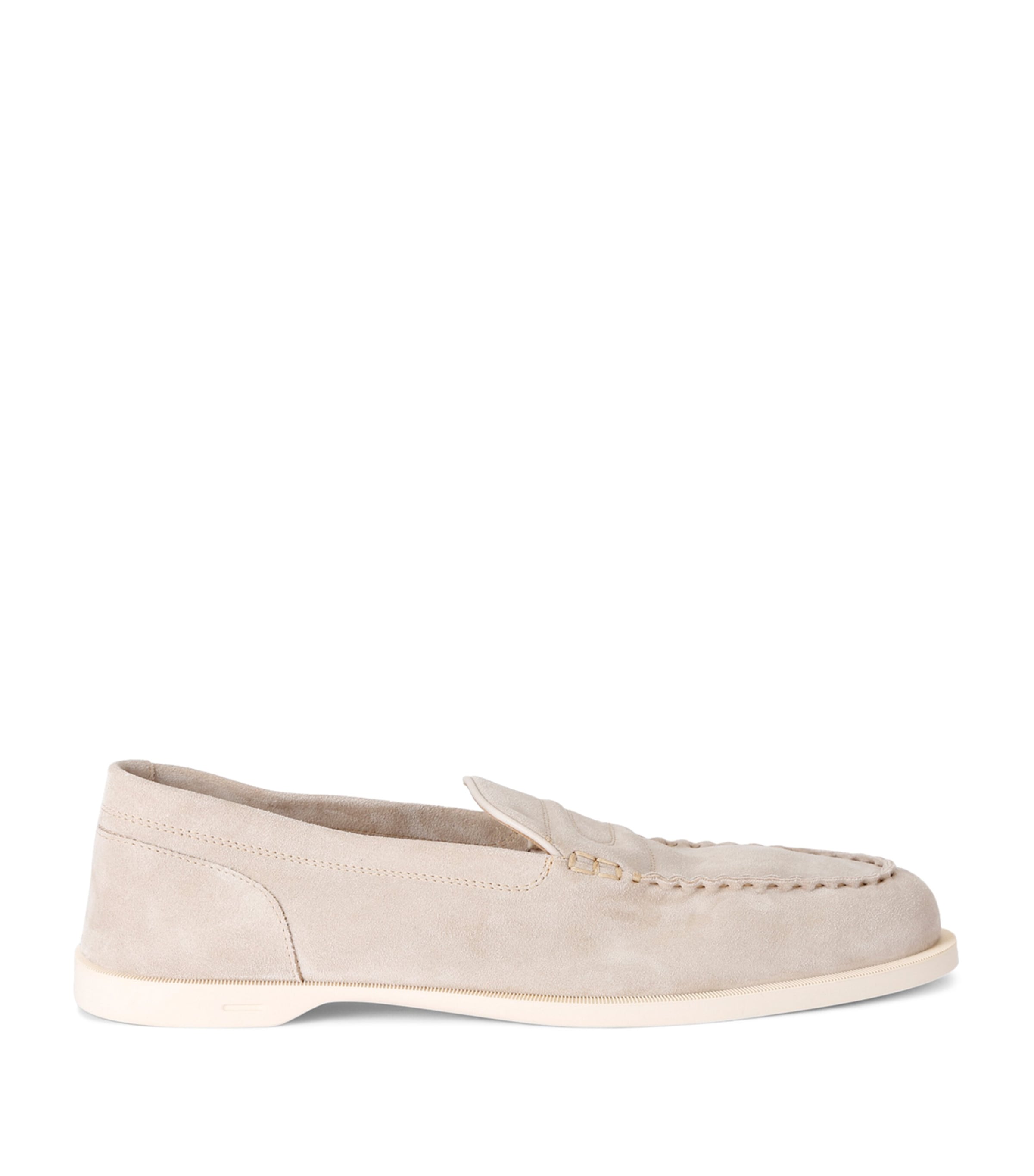 John Lobb Suede Pace Loafers In Beige