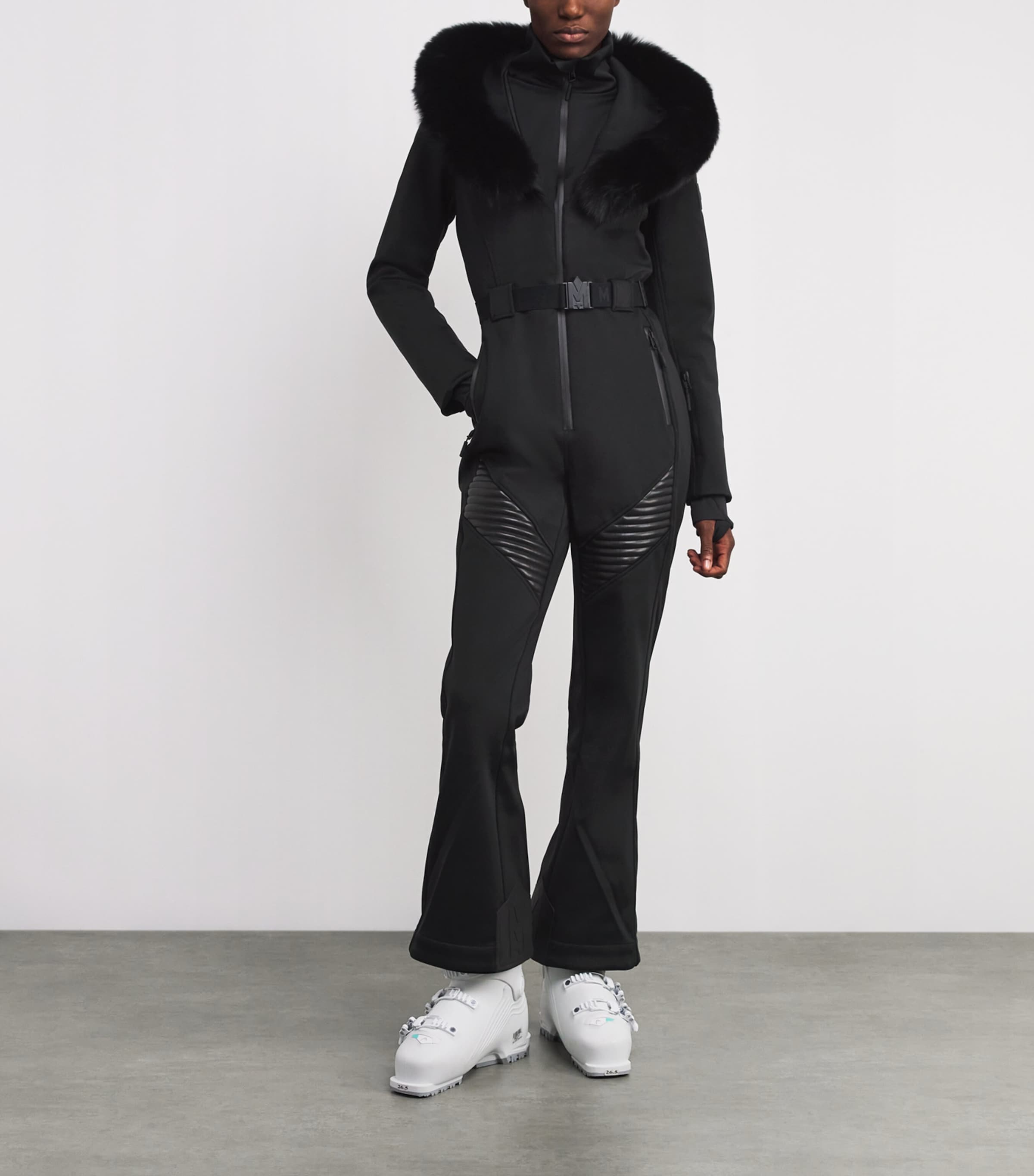 Bonded Fleece Fox Fur-Trim Elle-ZR Ski Suit BLACK Image 2