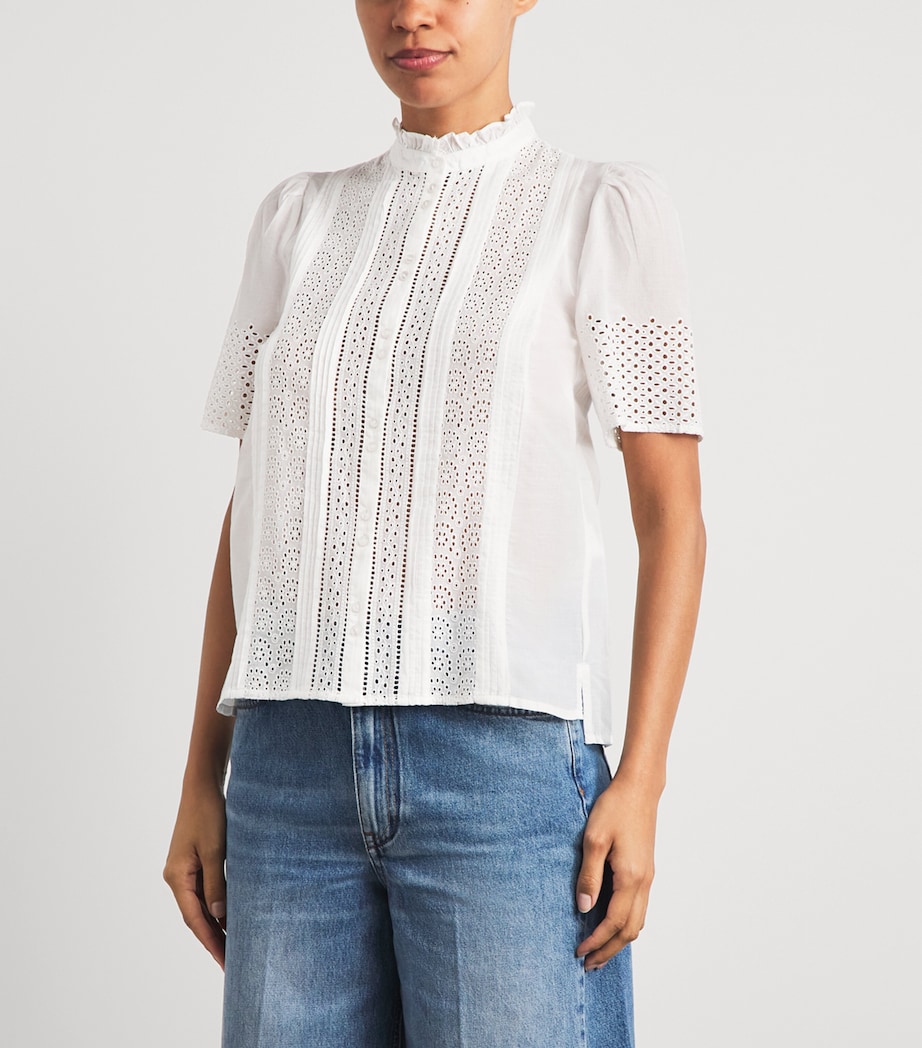 ME+EM Womens Cotton Broderie Anglaise Blouse Soft White Image 4