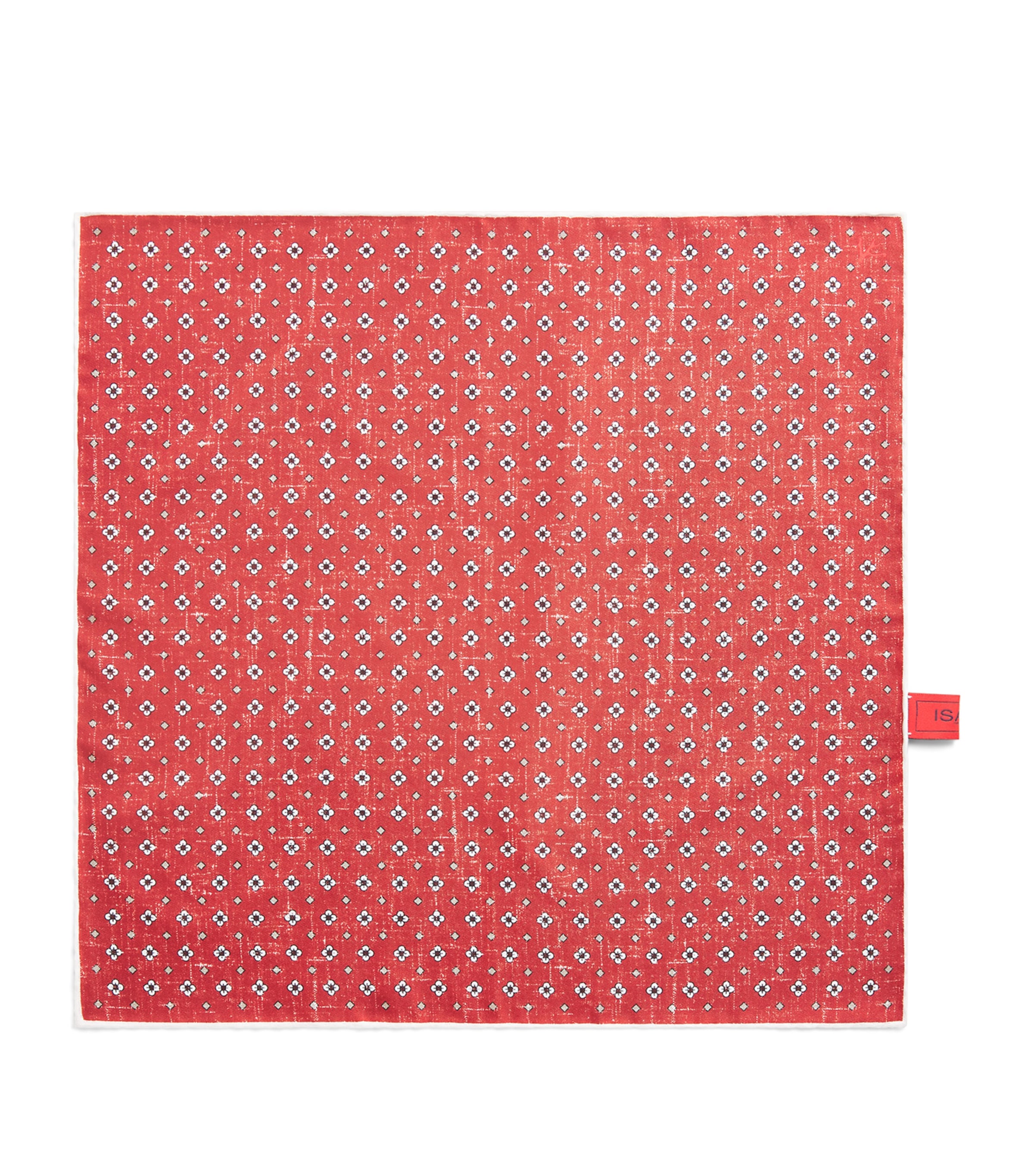 Isaia Geometric Print Pocket Square In Red