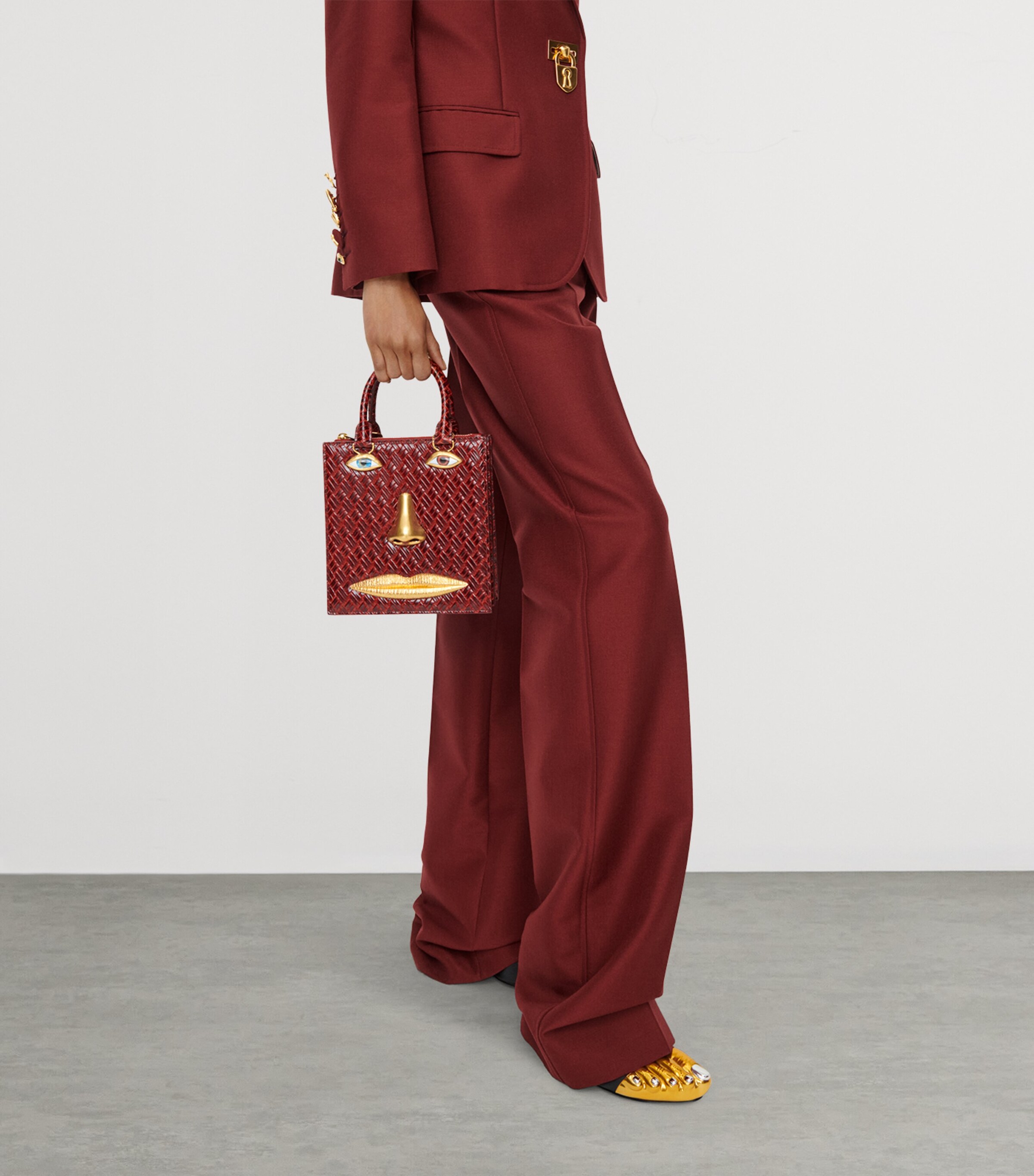 Schiaparelli Womens Mohair-Wool Boyfit Trousers Burgundy Image 5