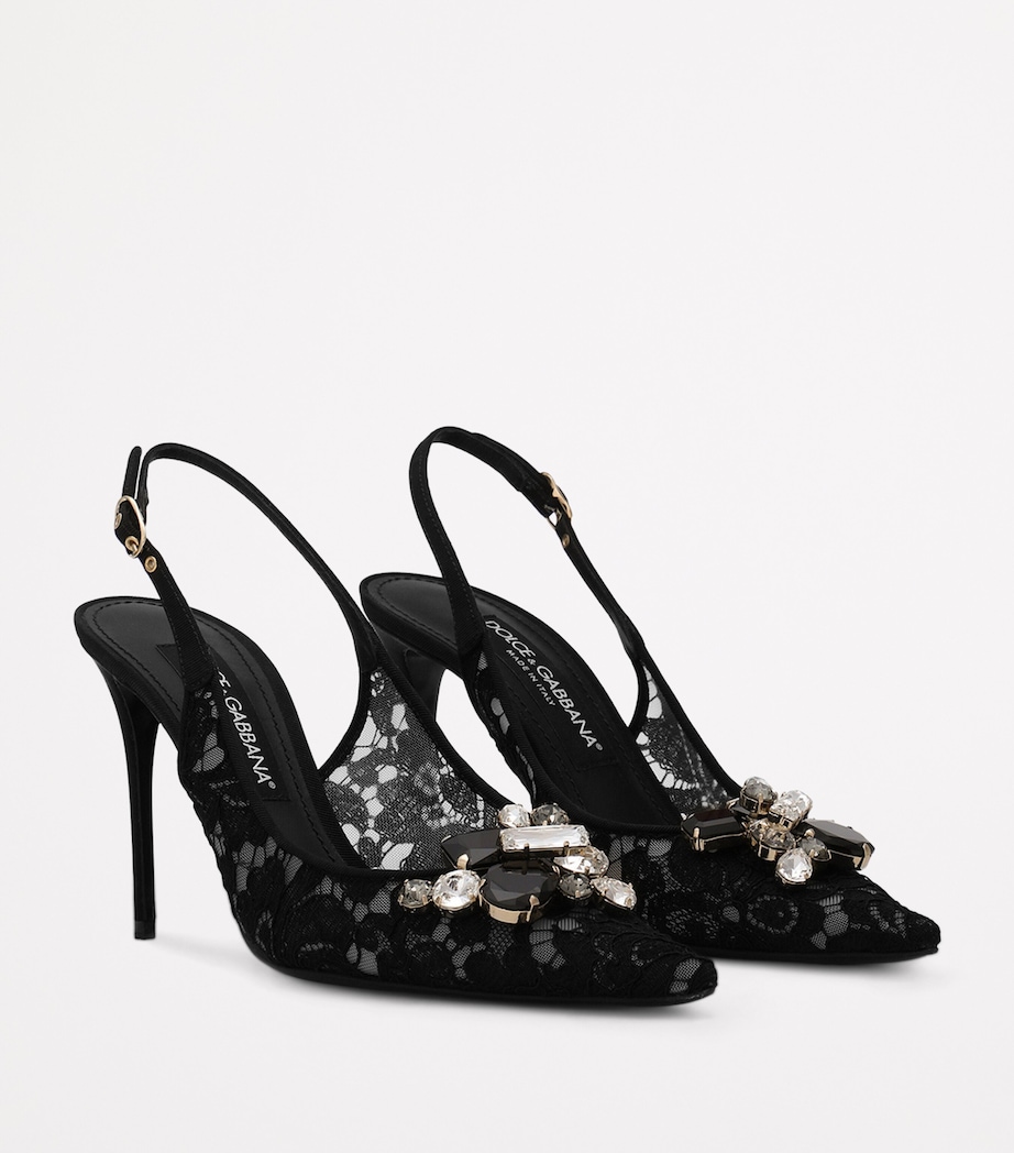 Lace Embellished Slingback Pumps 90 80240-APRICOT Image 2