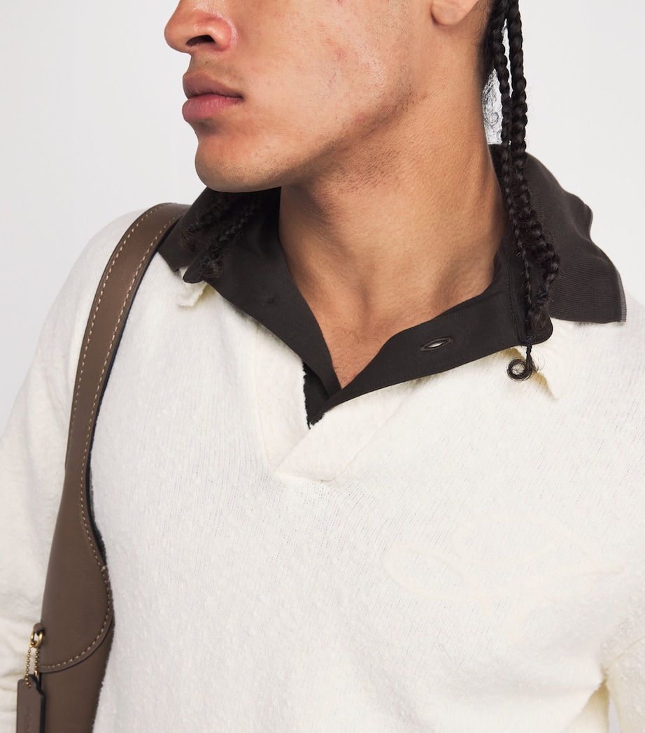 Cotton-Blend Bouclé Polo Sweater AGED WHITE Image 6