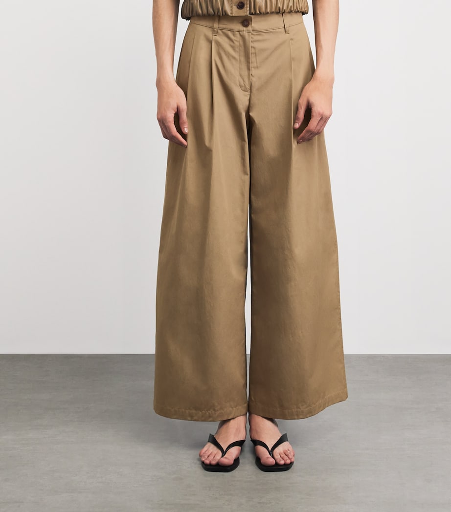 Lafayette 148 Womens Cotton Plated Wide-Leg Trousers Cadkh Cadet Khaki Image 4