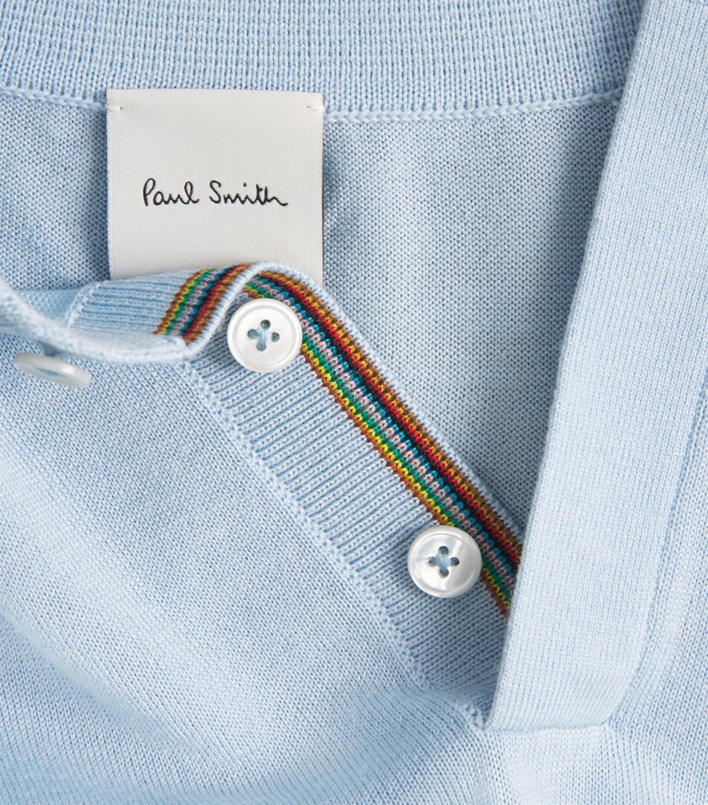Paul Smith Mens Merino Wool Polo Shirt Blue Image 6