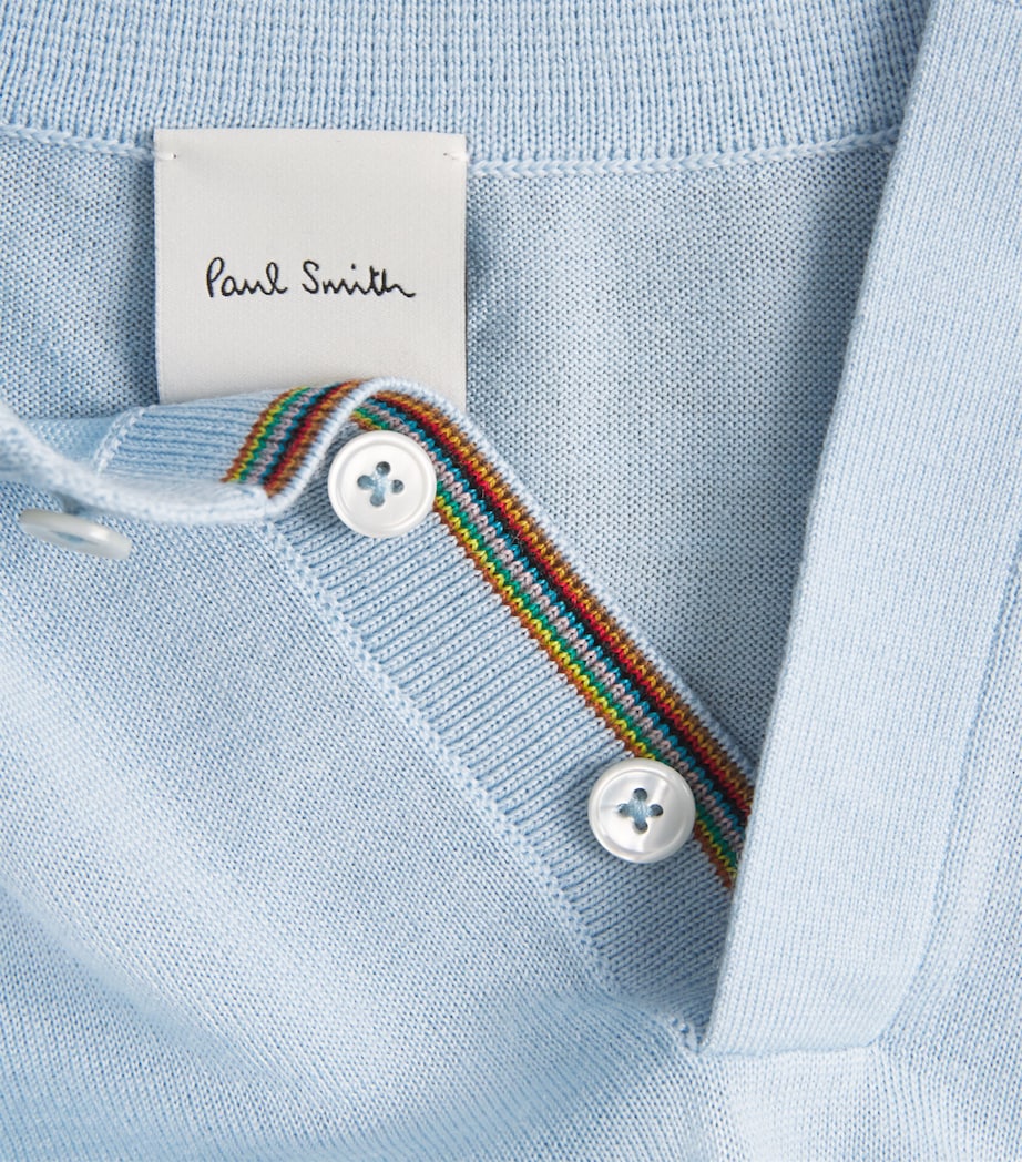 Paul Smith Mens Merino Wool Polo Shirt Blue Image 6