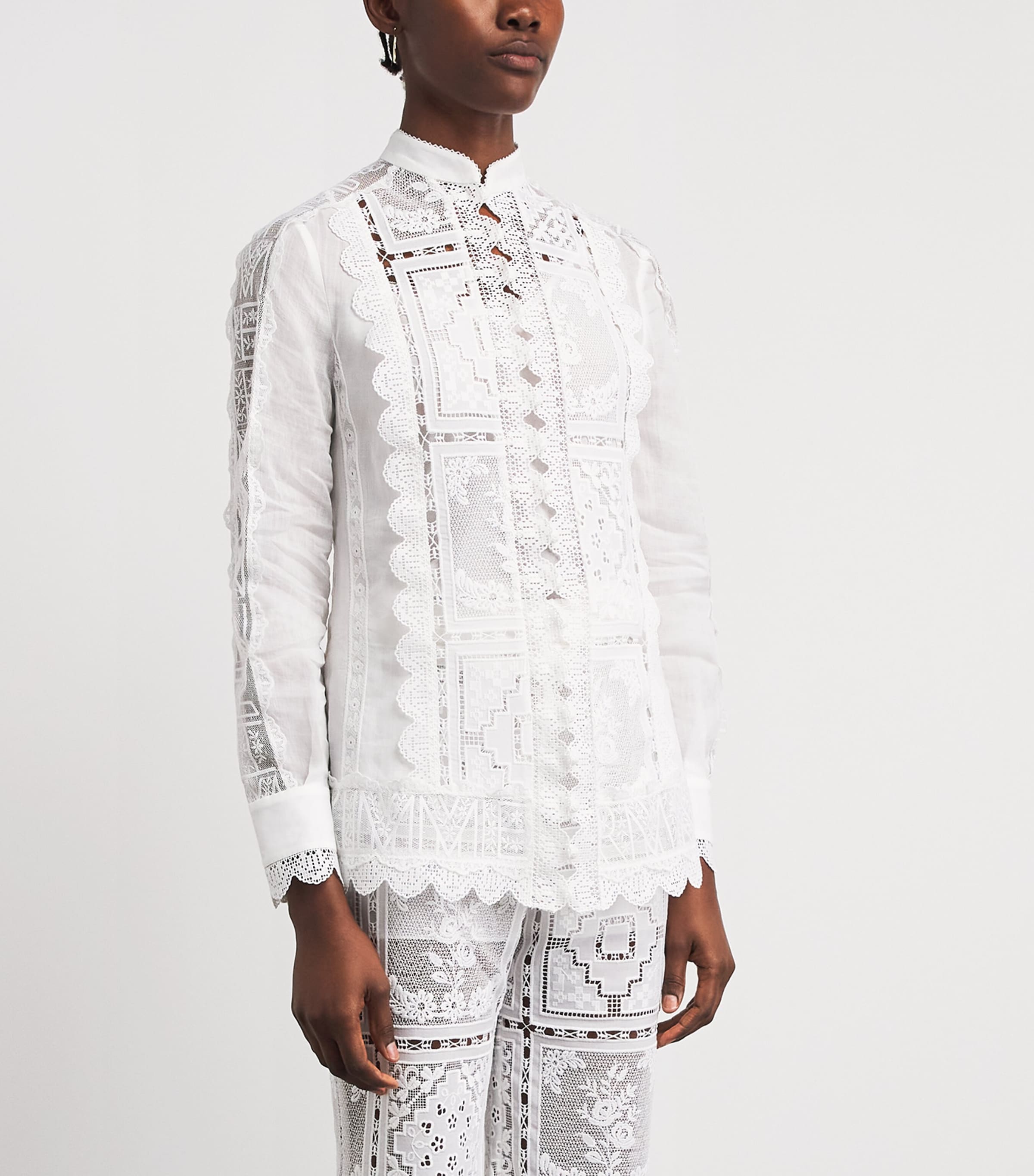 Zimmermann Womens Ramie Lace Aster Blouse Ivo Ivory Image 4