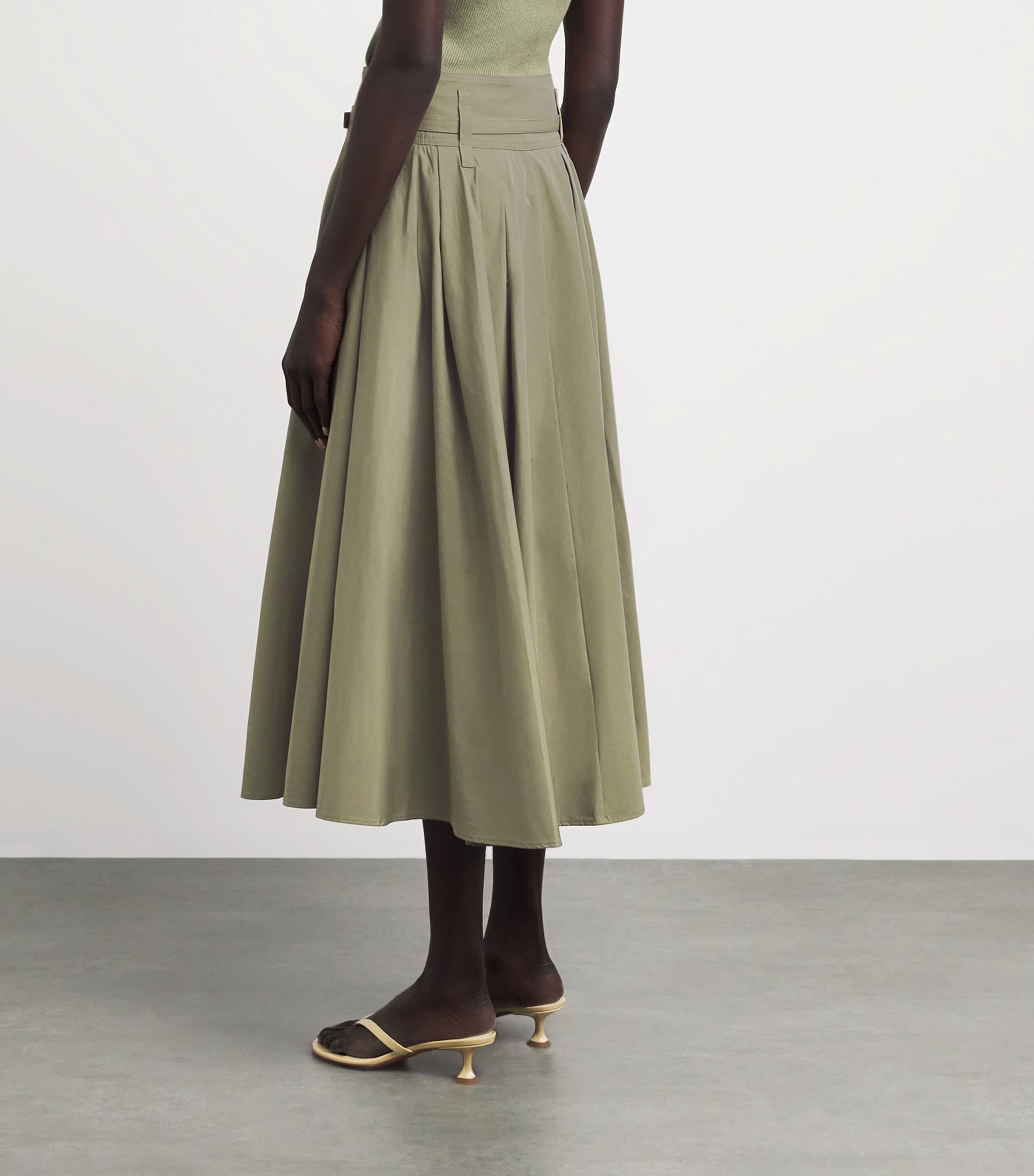 Maje Womens Pleated Belted Midi Skirt Khaki Image 5