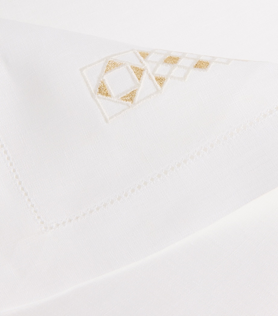 Linen Embroidered Liri Table Runner (50cm x 210cm) WHITE/GOLD Image 4