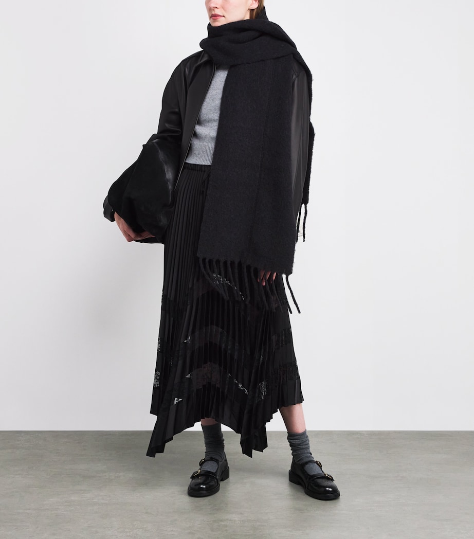 Wool-Alpaca-Blend Fringed Scarf BLACK Image 3