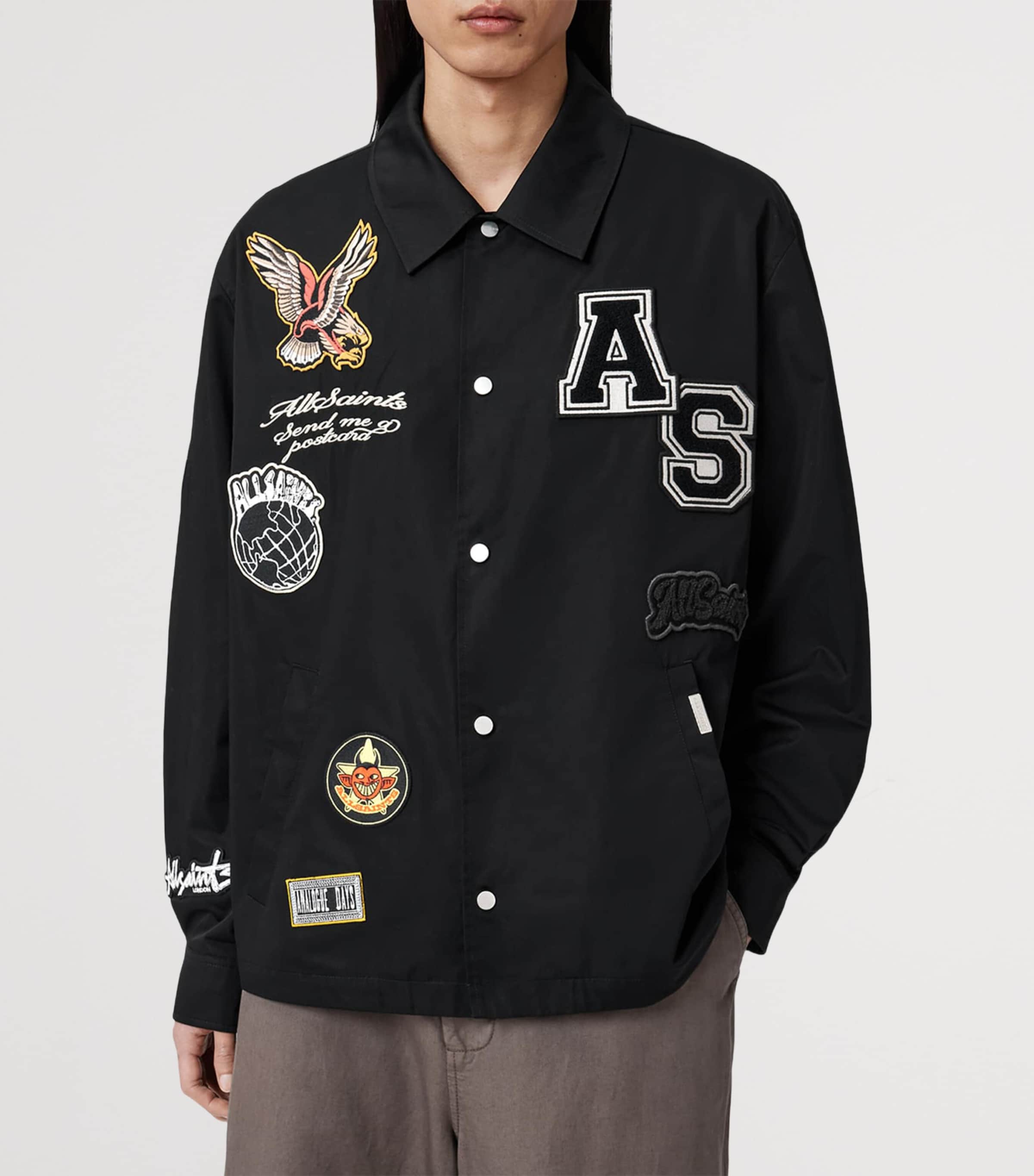 AllSaints Mens Soundman Coach Jacket Black Image 3