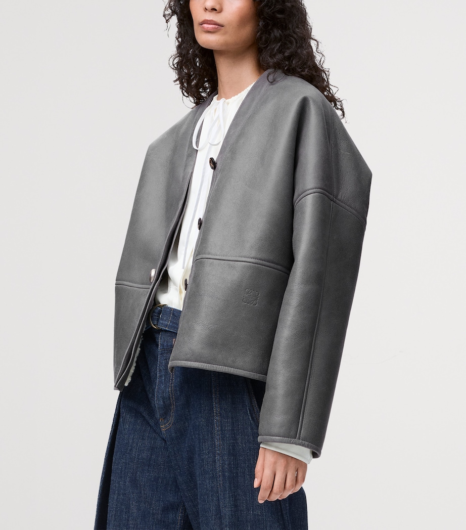 Lambskin Shearling-Lined Pebble Jacket LIGHT GREY Image 3
