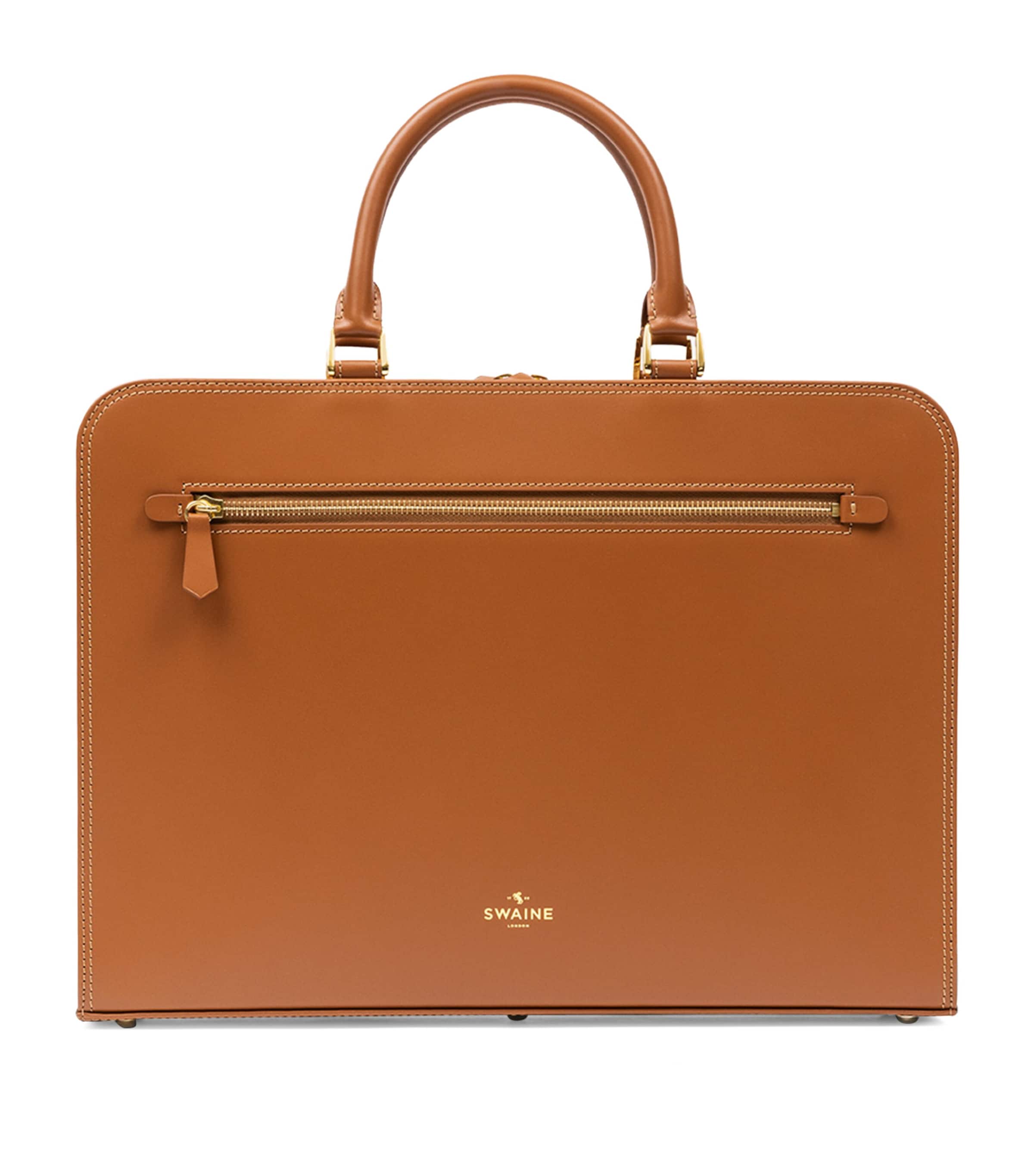 Swaine Leather Kensington Briefcase In Brown