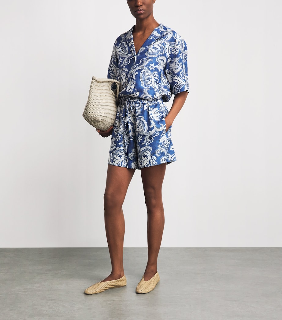 Sandro Paris Womens Floral Short-Sleeve Shirt Blue / Ecru Image 2