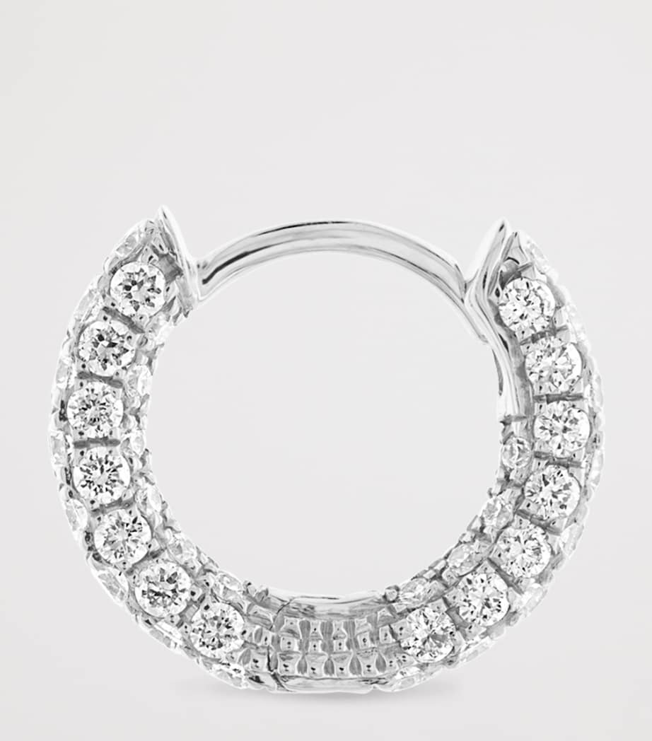 Diamond Five Row Pavé Single Hoop Earring (6.5mm) WHITE GOLD Image 2