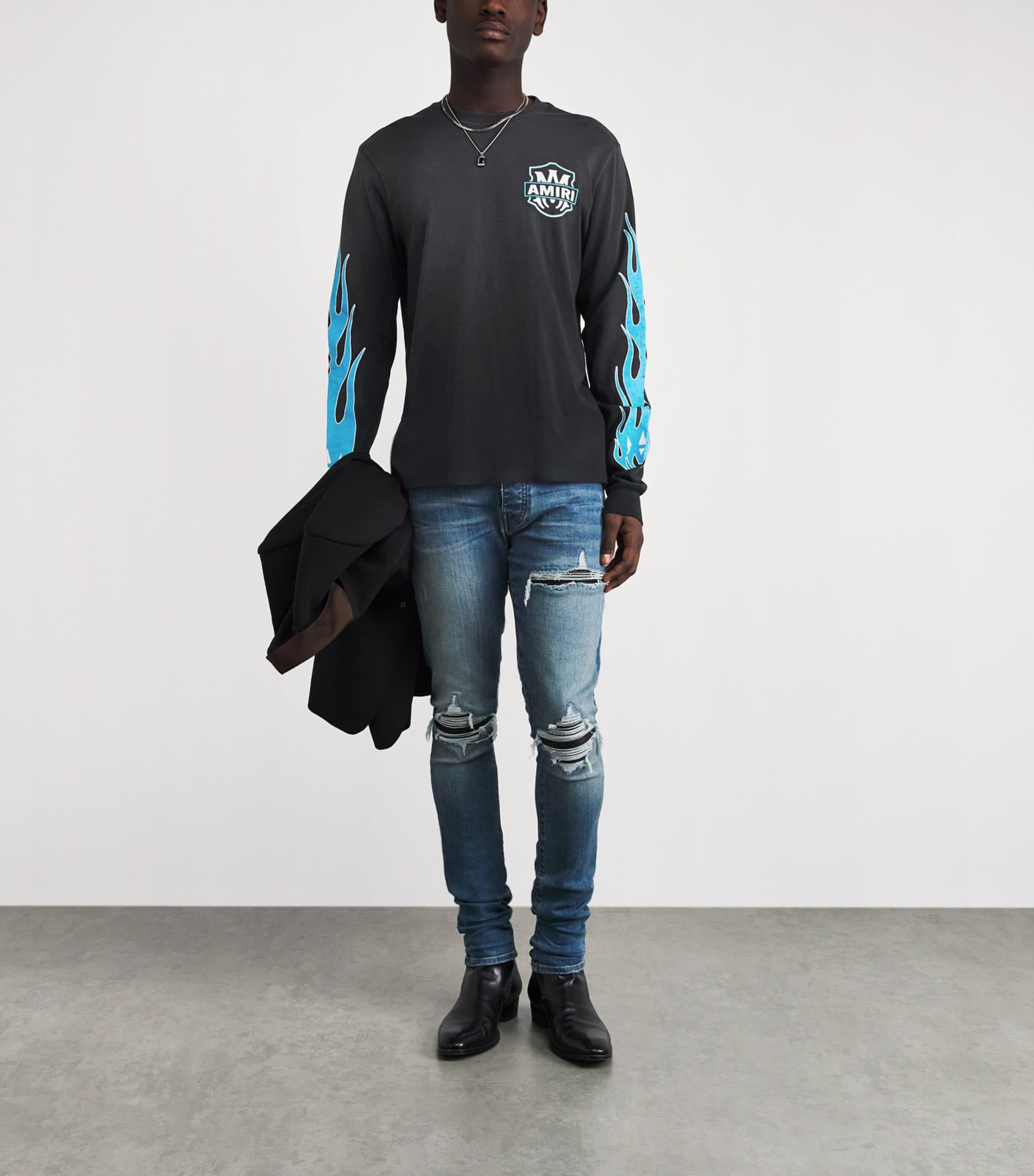 AMIRI Mens Cotton Eagle Flames Long-Sleeve T-Shirt Black Image 2