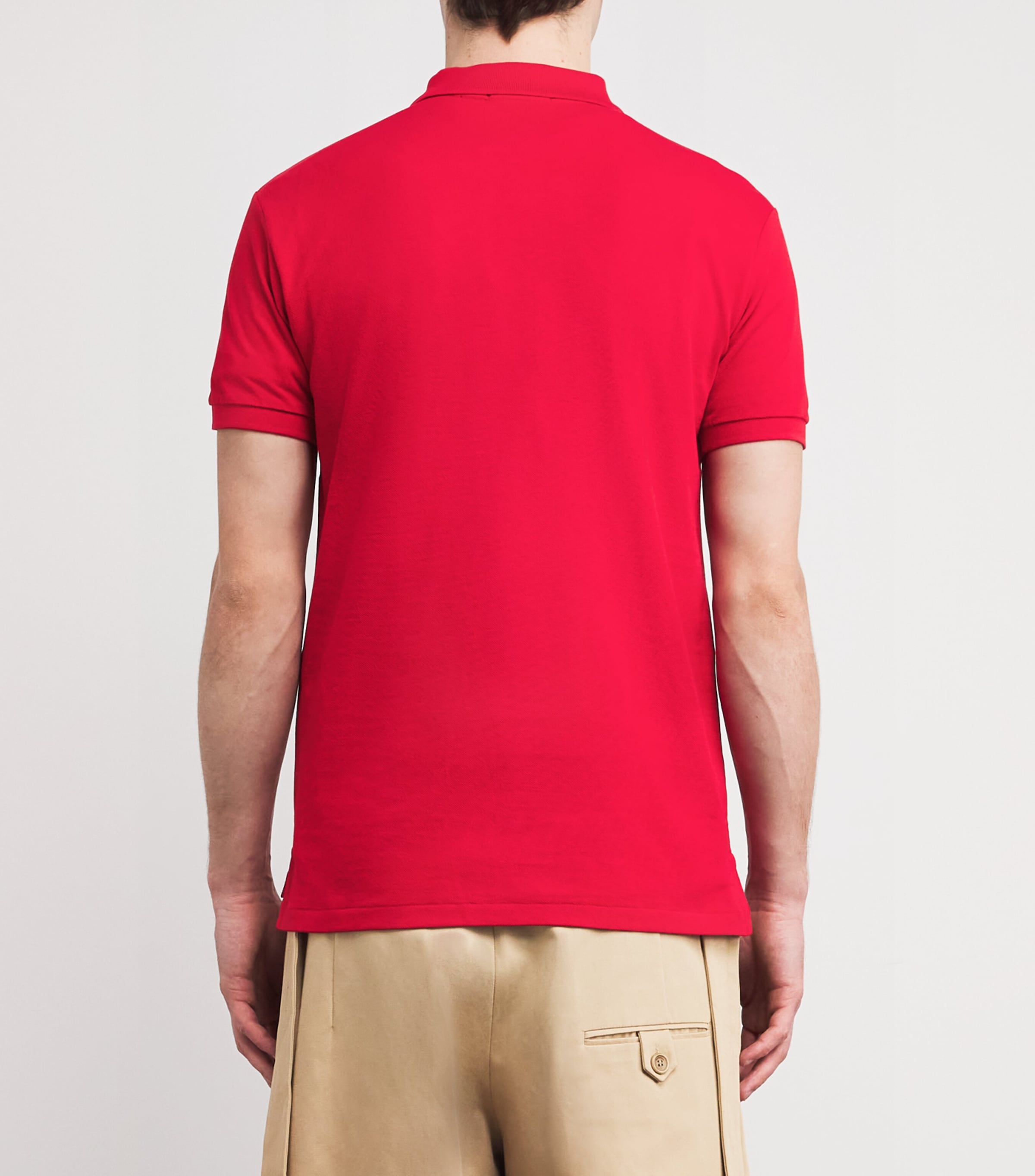 Cotton Mesh Slim-Fit Polo Shirt RED Image 4