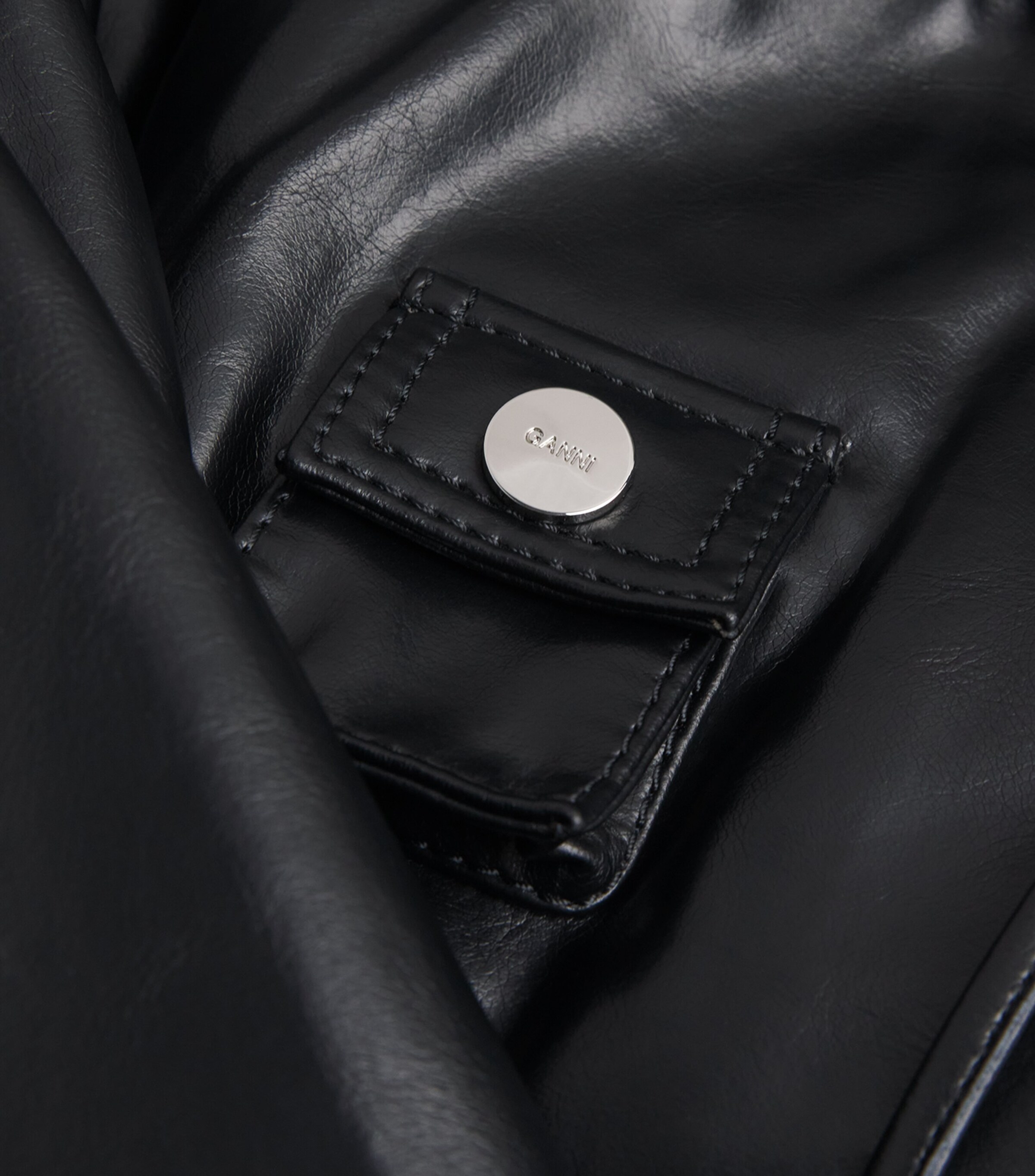 GANNI Womens Recycled Ruffled-Collar Leather Jacket Black Image 6