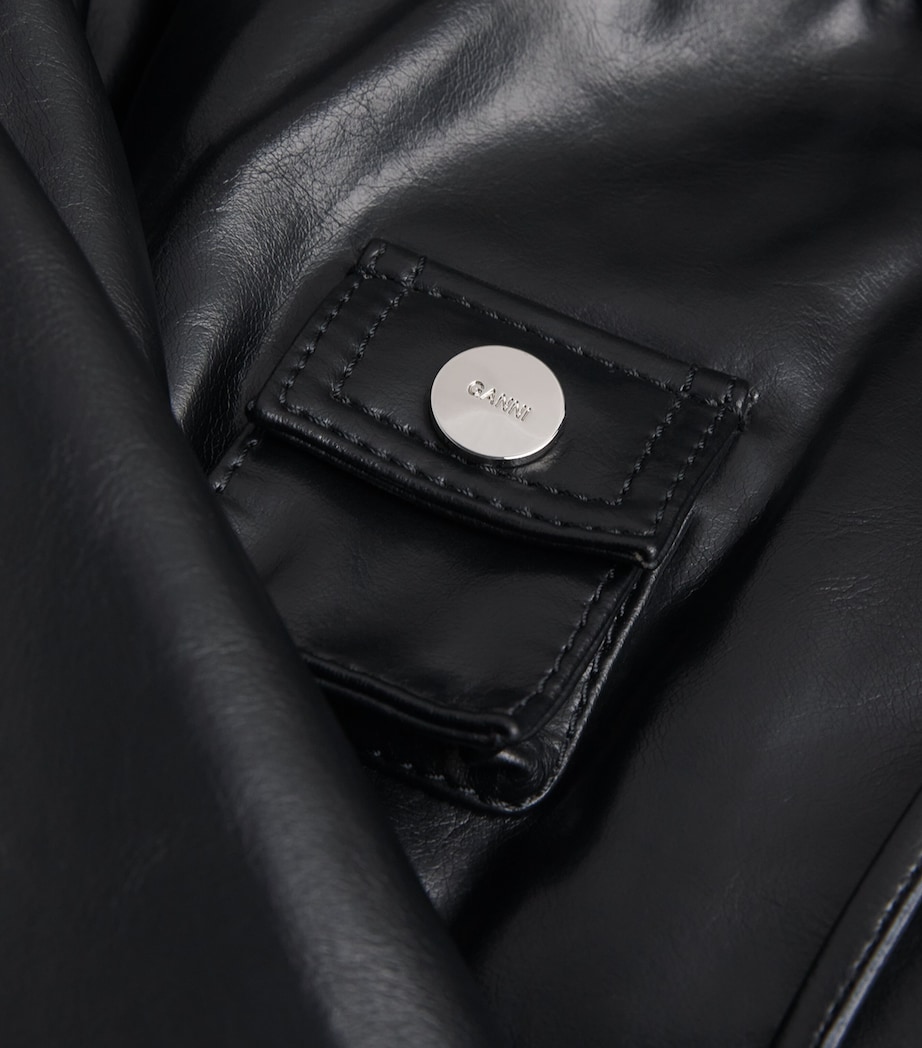 GANNI Womens Recycled Ruffled-Collar Leather Jacket Black Image 6