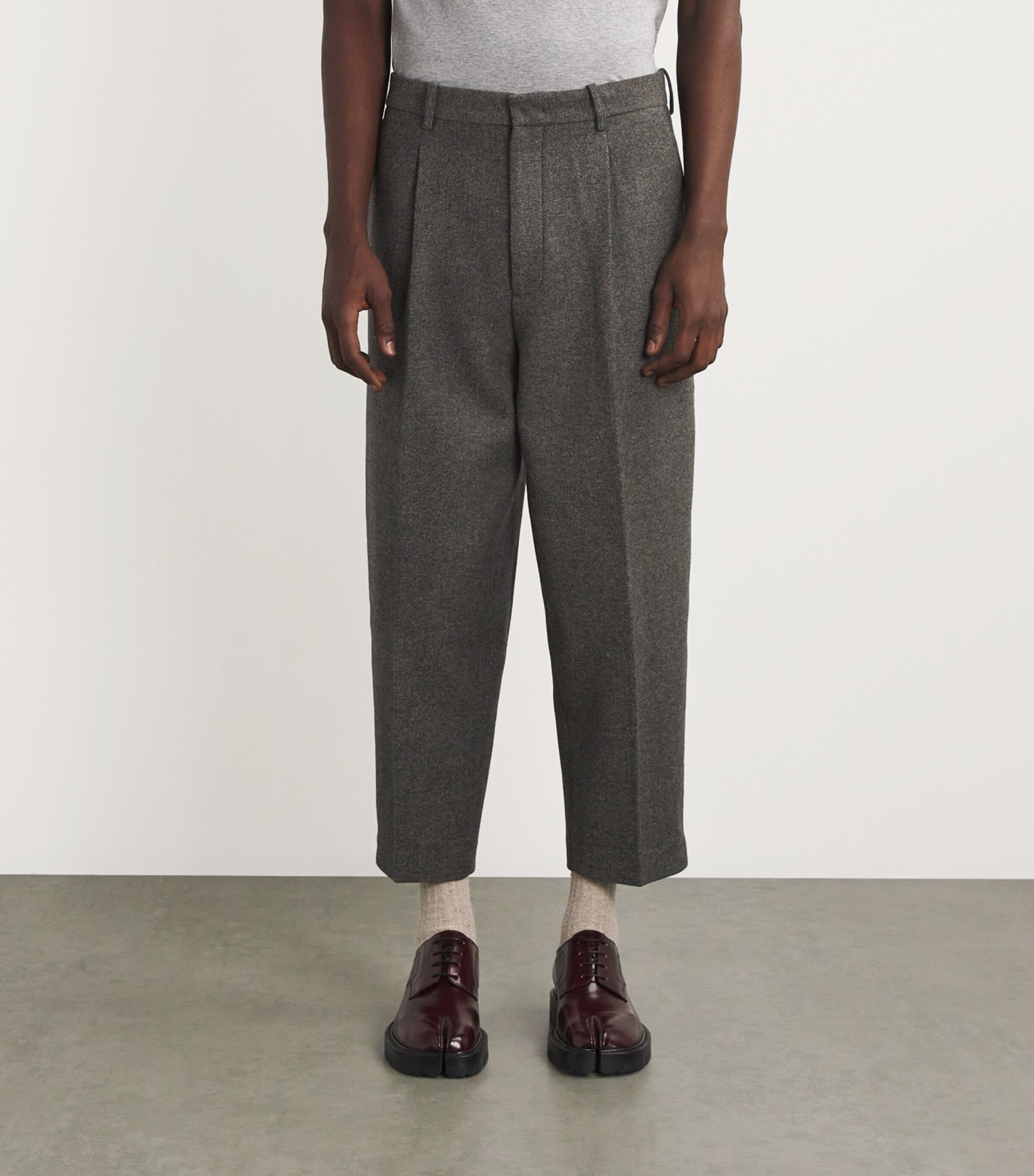 Helmut Lang Grey Wool-Blend Pleated Trousers | Harrods ID