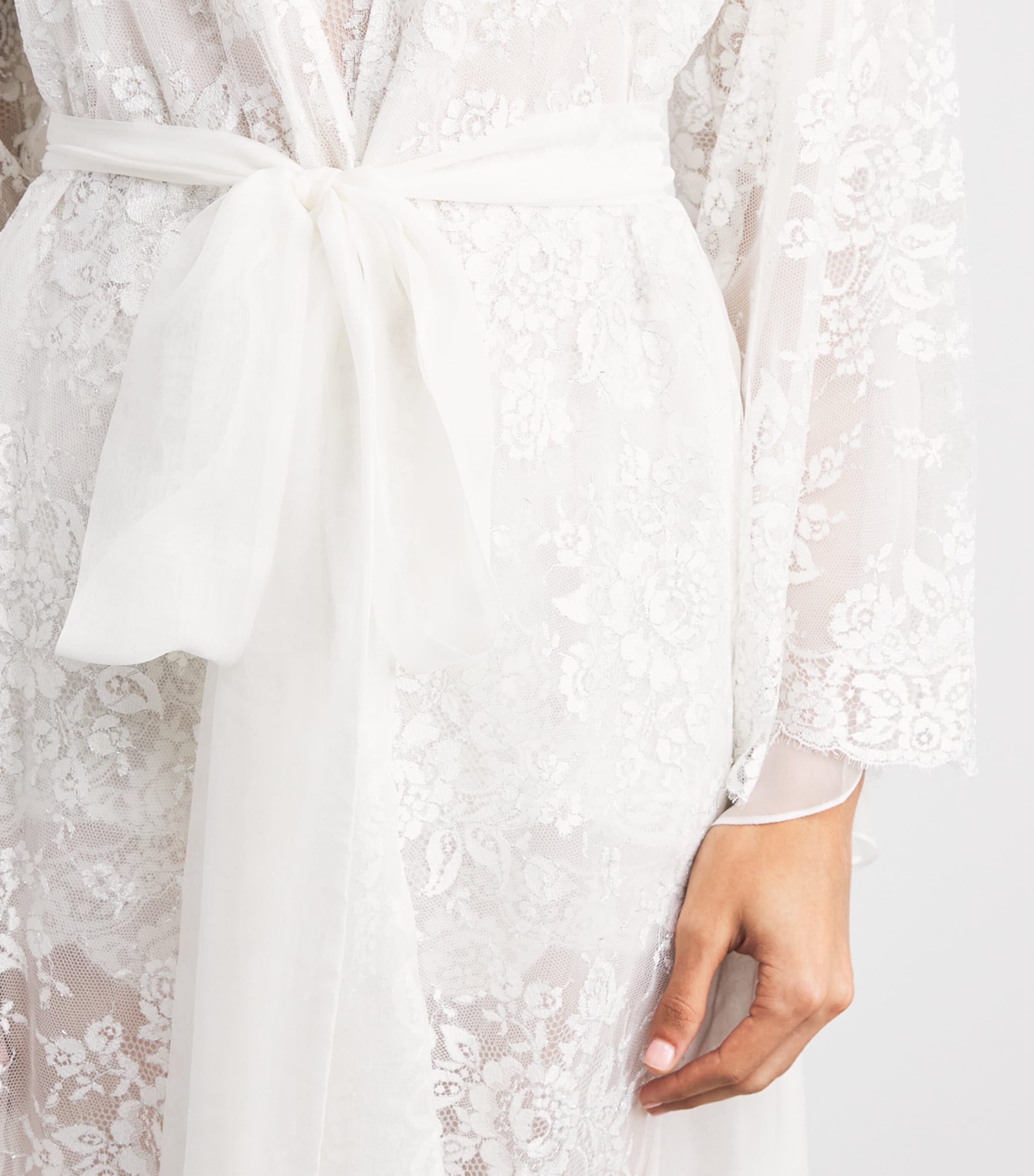 Rosamosario Womens Silk Lace Robe White Image 3