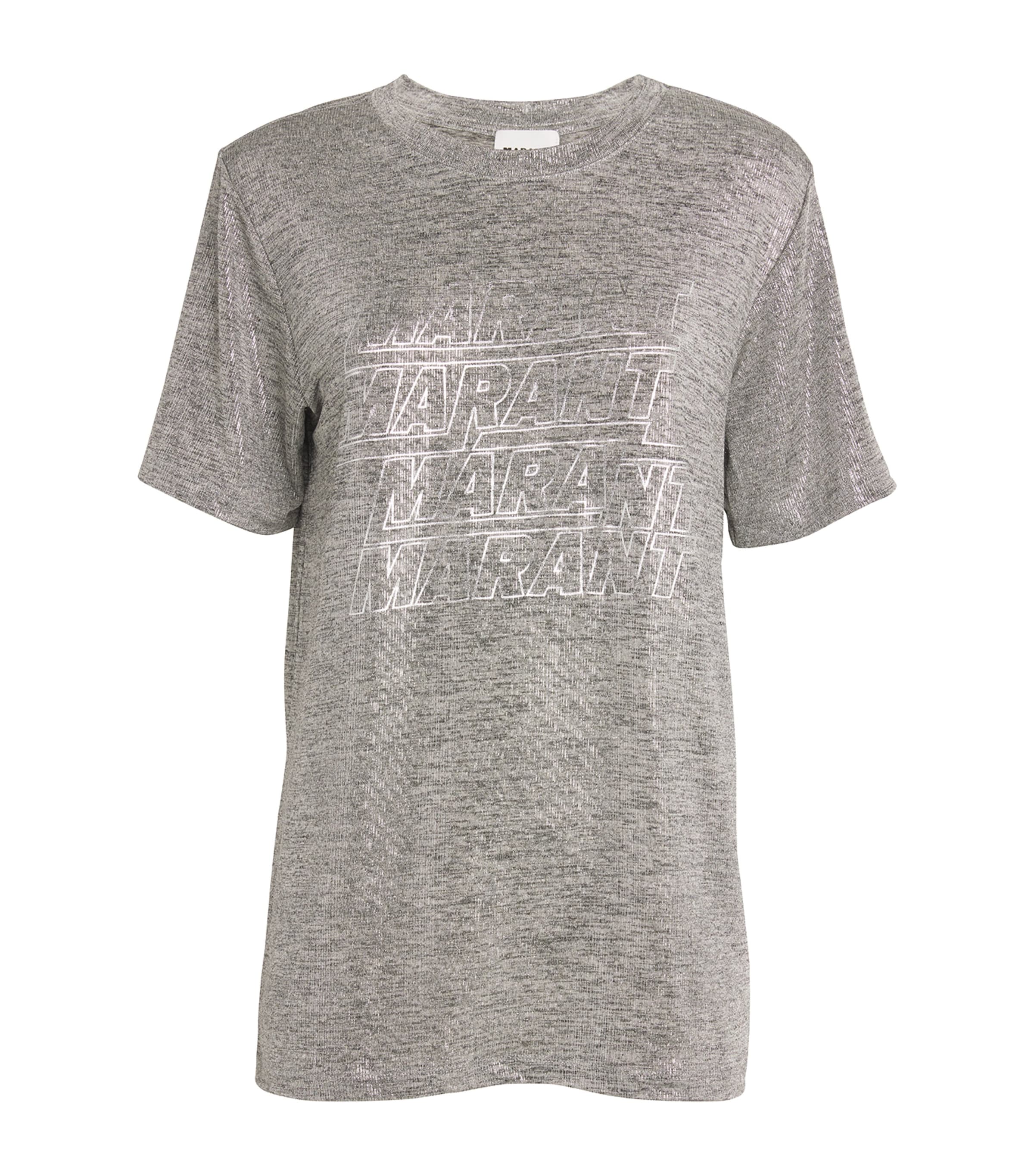 Shop Isabel Marant Étoile Metallic Jersey Zoeline T-shirt In Grey