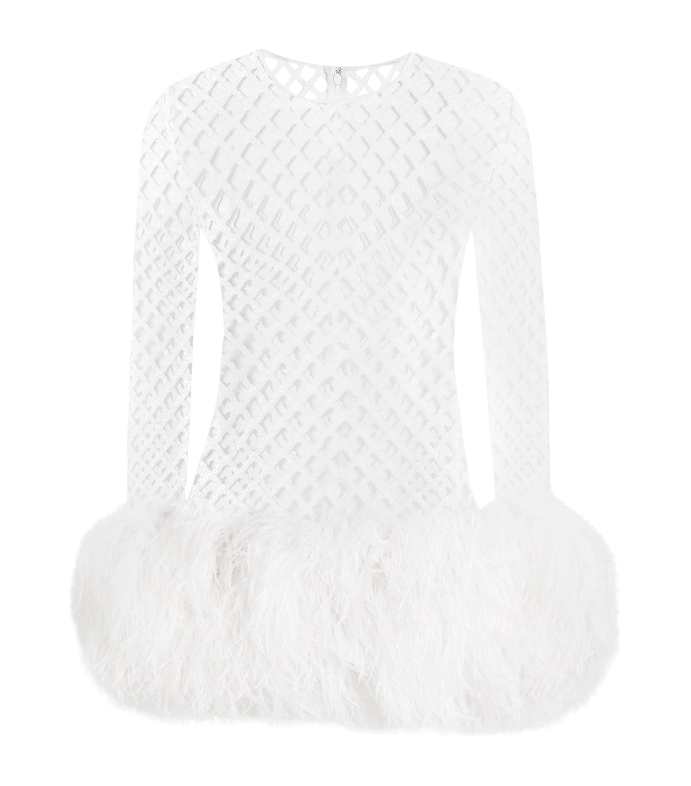 Dolce & Gabbana Sequinned Mesh Feather-trimmed Mini Dress In White