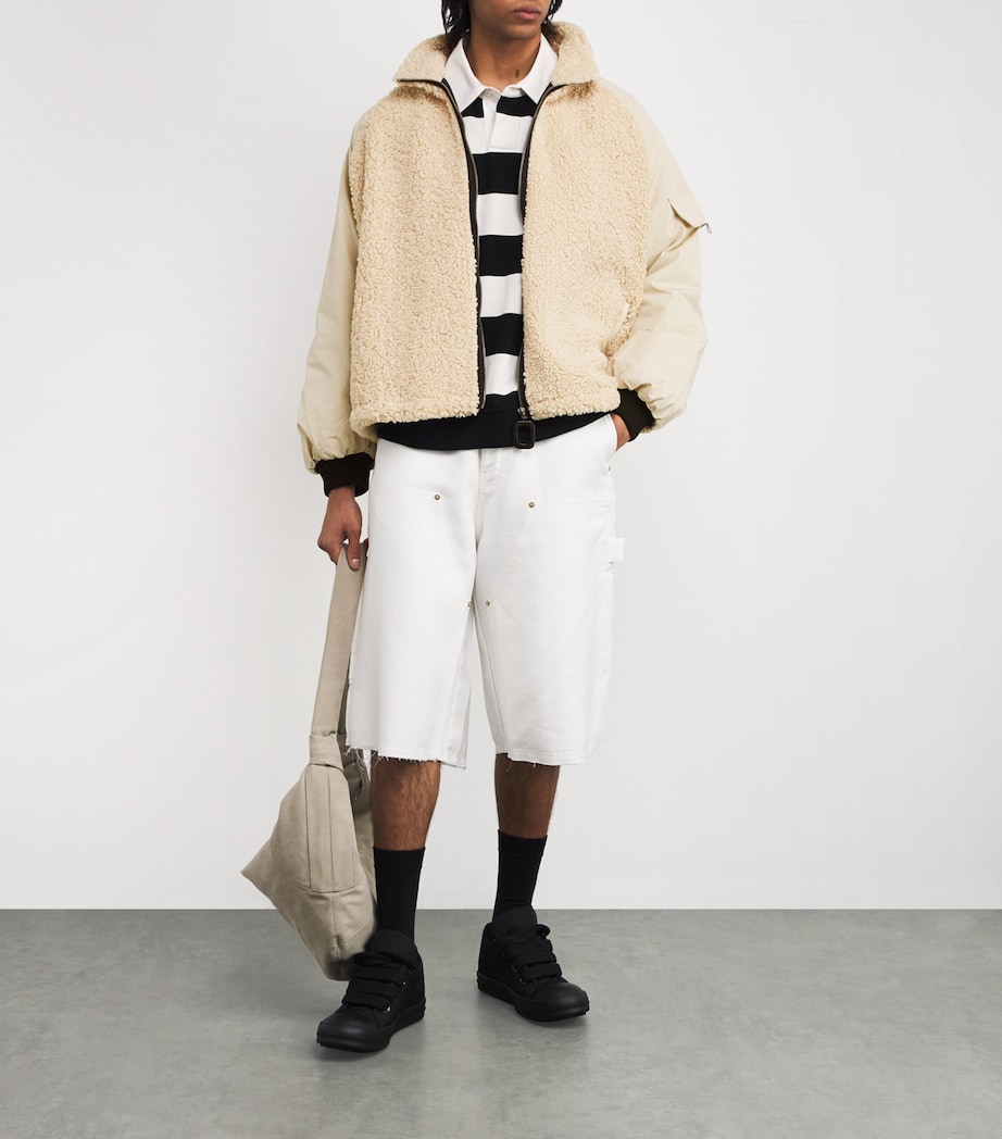 JW Anderson Mens Bouclé Panelled Bomber Jacket Beige Image 2