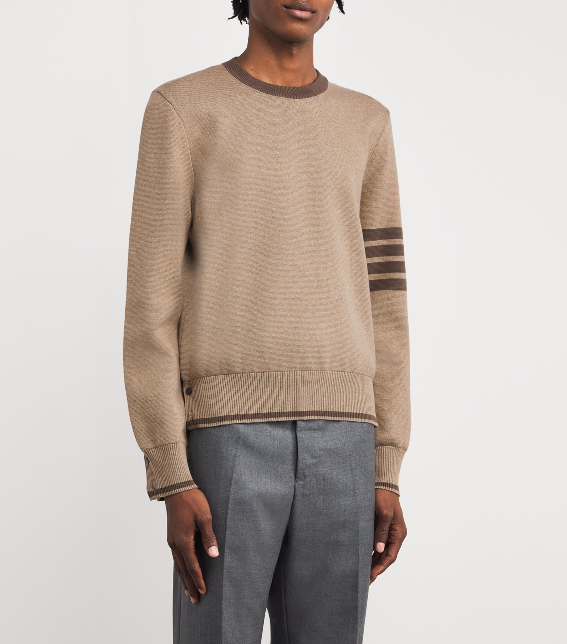 Thom Browne Mens Cotton Milano Stitch Sweatshirt Med Brown Image 3