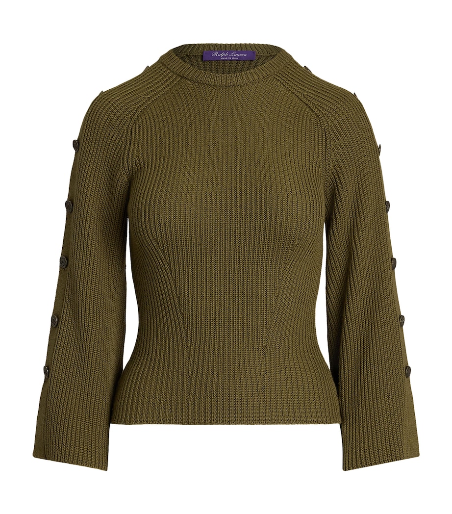 Wool-Silk Button-Sleeve Sweater MOSS Image 1