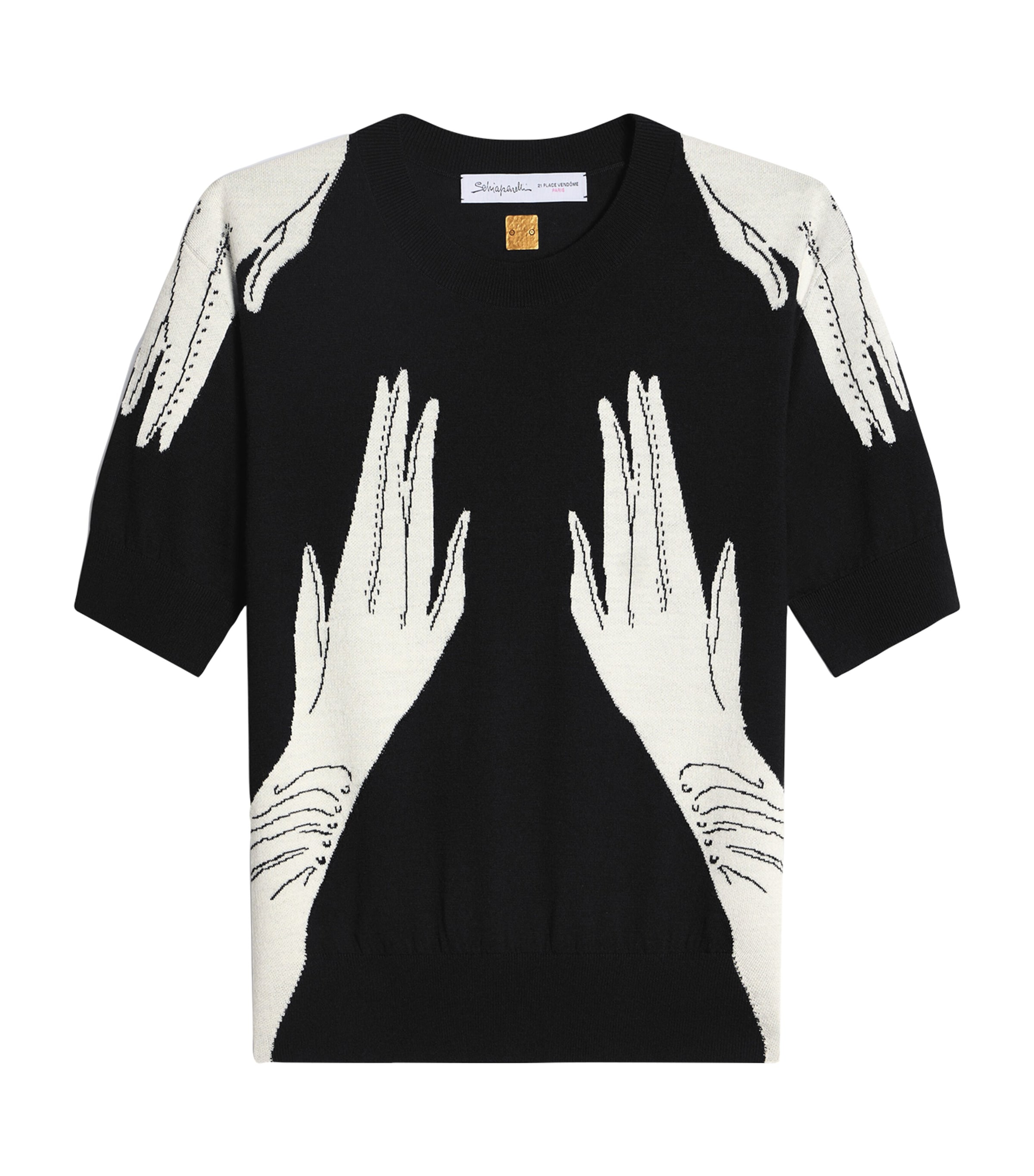 Schiaparelli Womens Wool-Silk Trompe-l'Oeil Hand Top Black/white Image 1