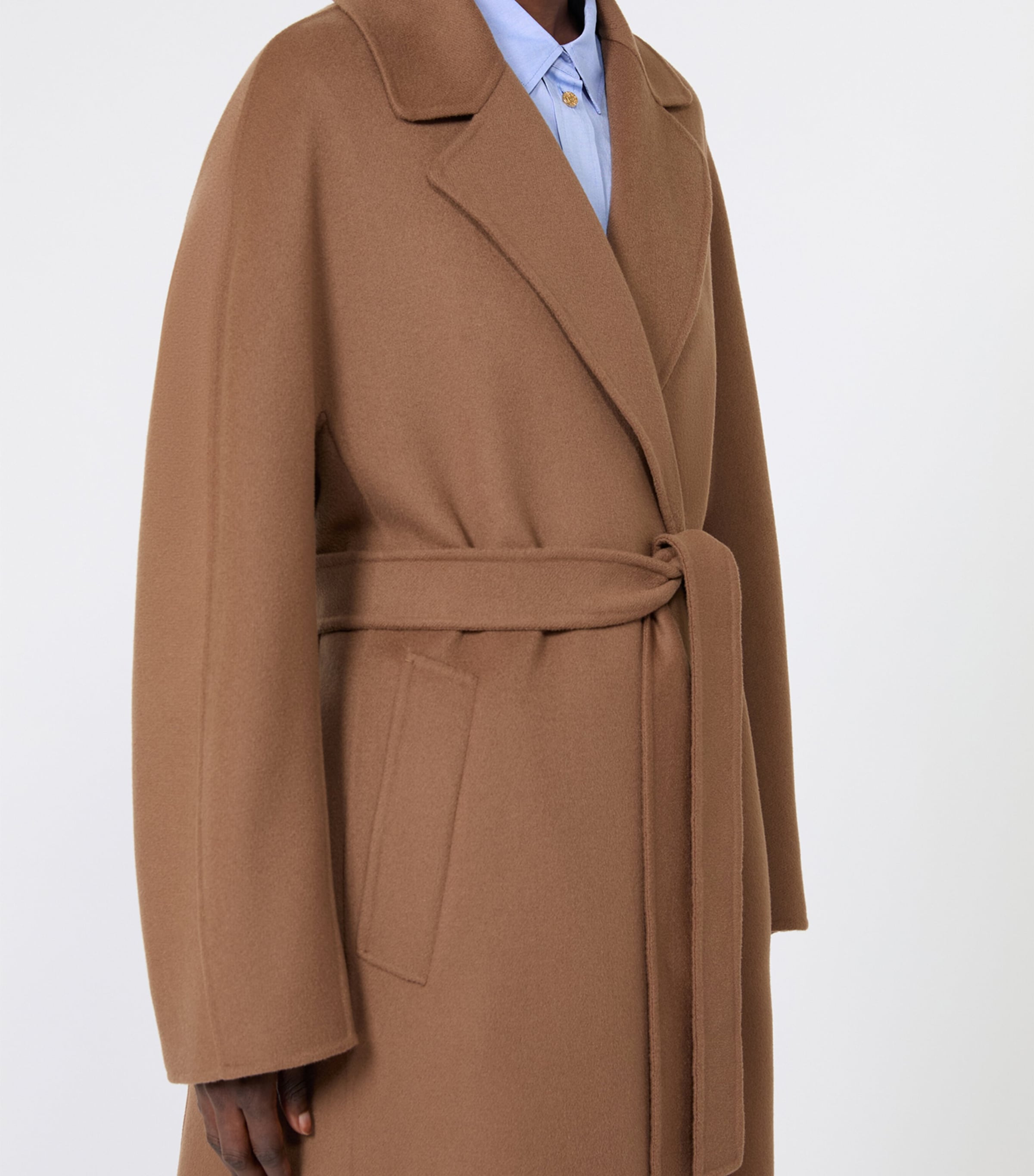 Max Mara Womens Virgin Wool Wrap Coat Hazelnut Brown Image 5