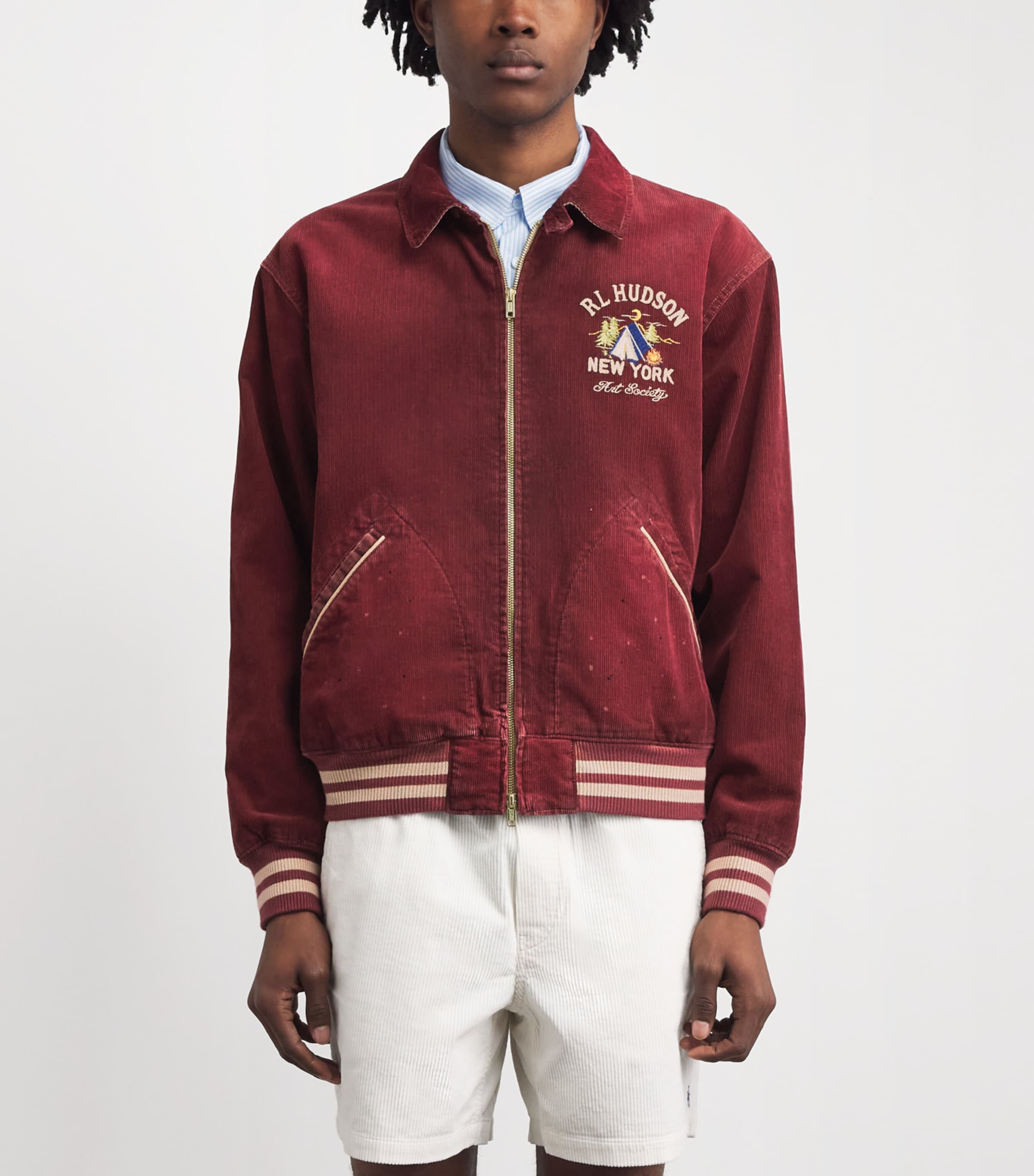 Polo Ralph Lauren Mens Corduroy Embroidered Track Jacket Red Image 4