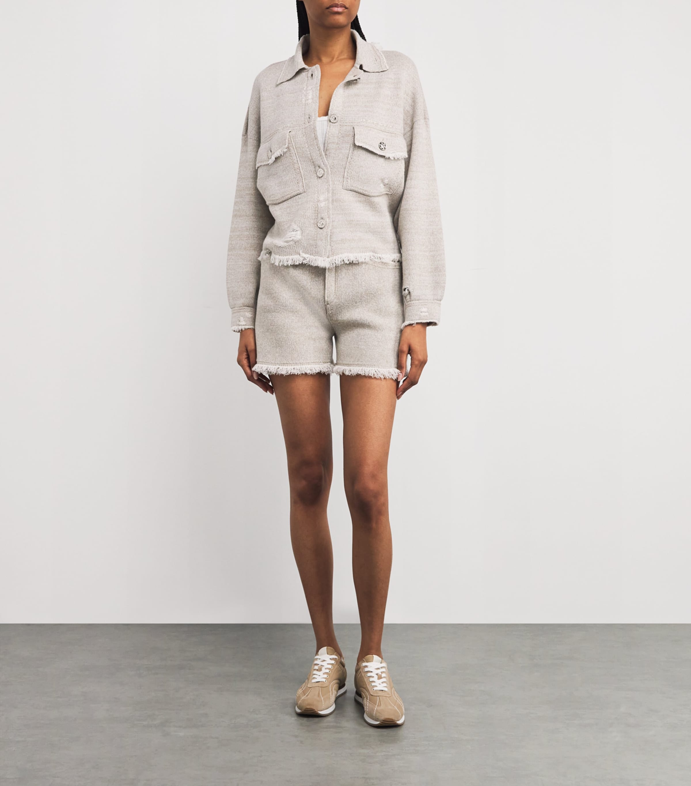 Barrie Womens Cashmere-Cotton Distressed Jacket Urchin Dark Image 2