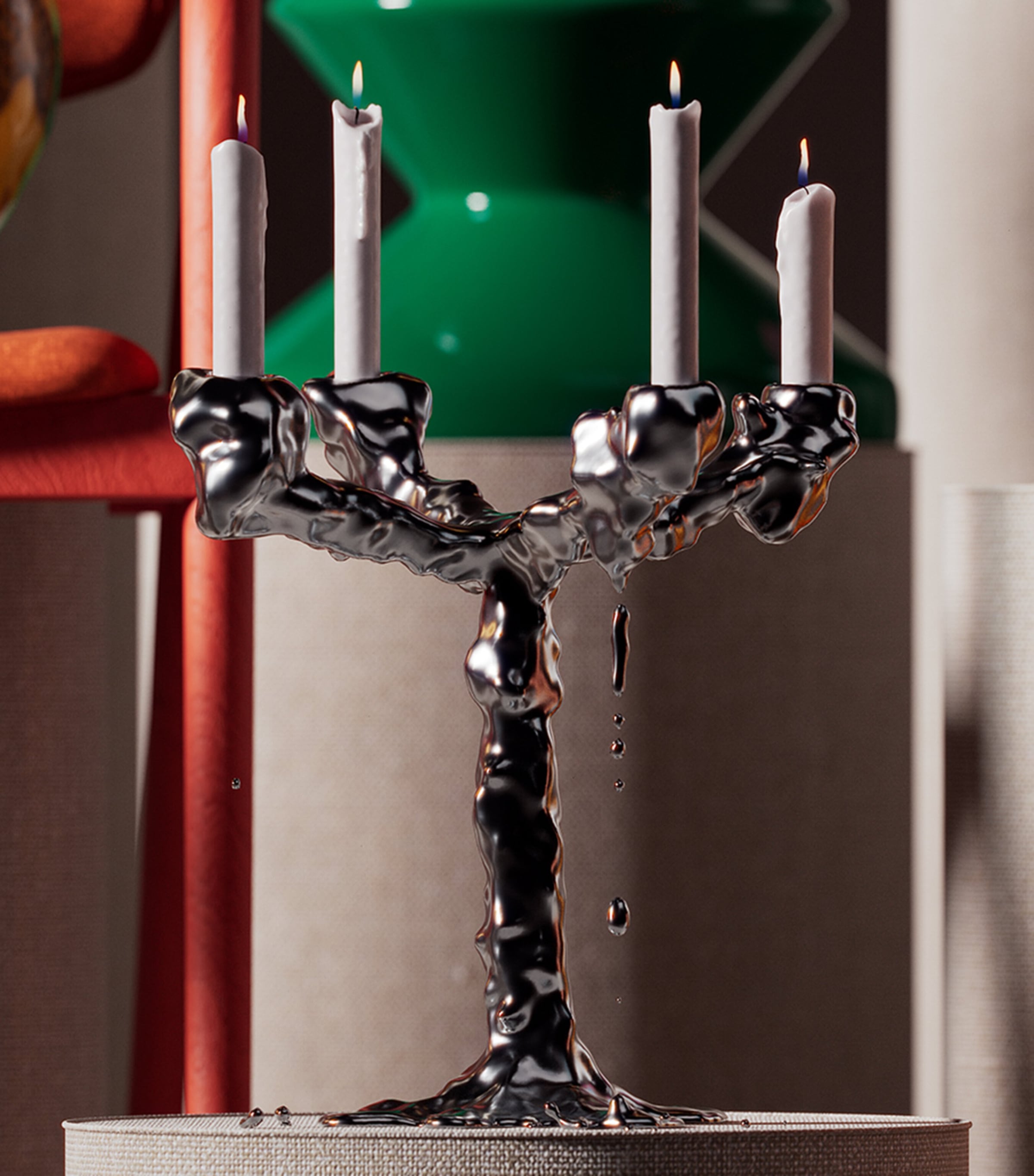POLSPOTTEN 4-Arms Drip Candle Holder (32cm) Silver Image 5