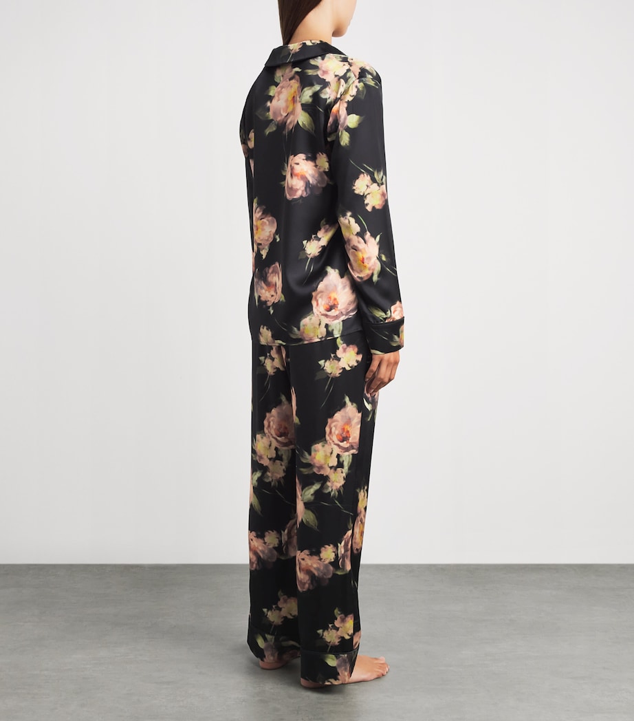 Harrods Womens Silk Midnight Rose Pyjama Set Black Image 4