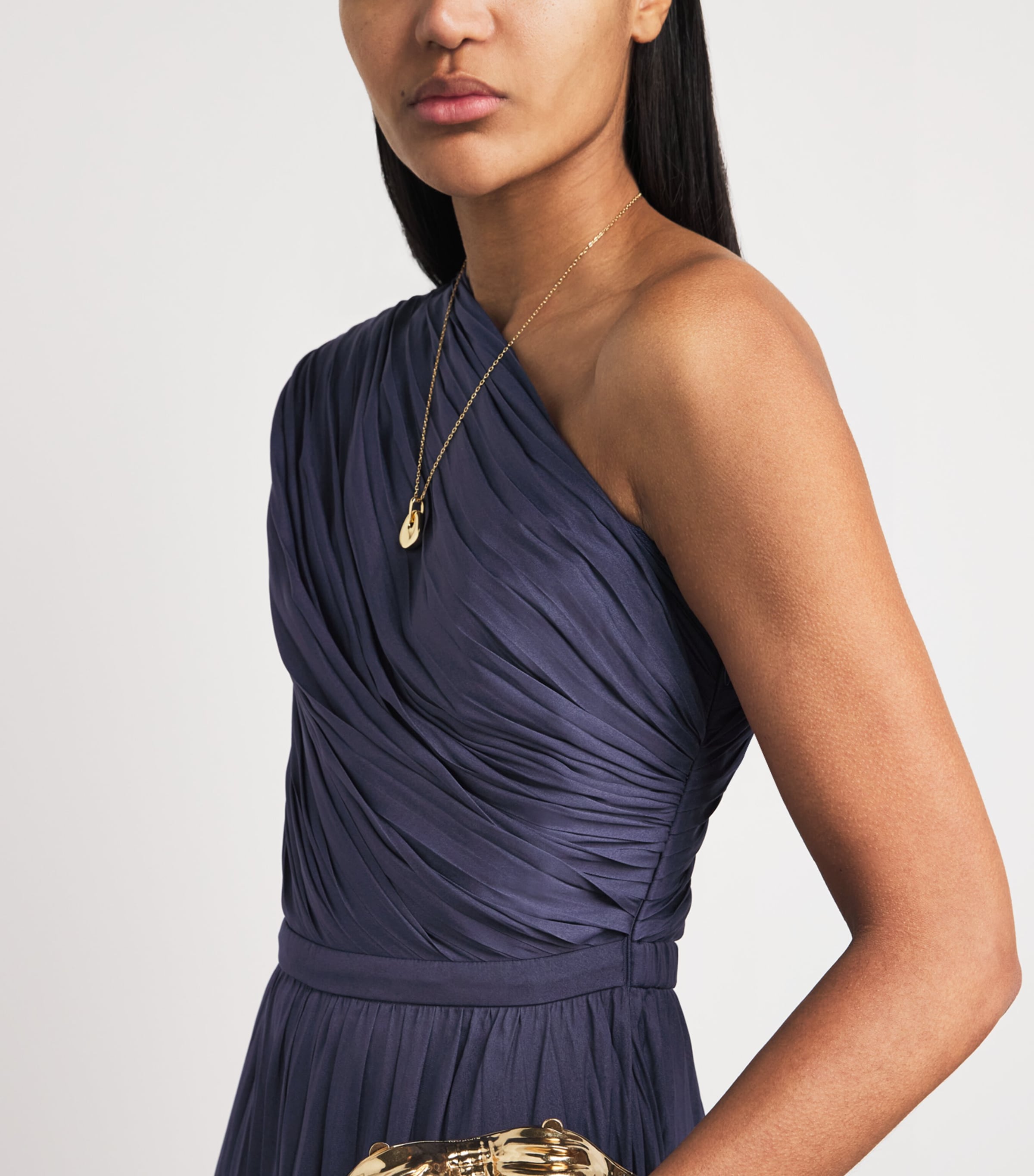 Maje Womens One-Shoulder Maxi Dress Navy Image 5