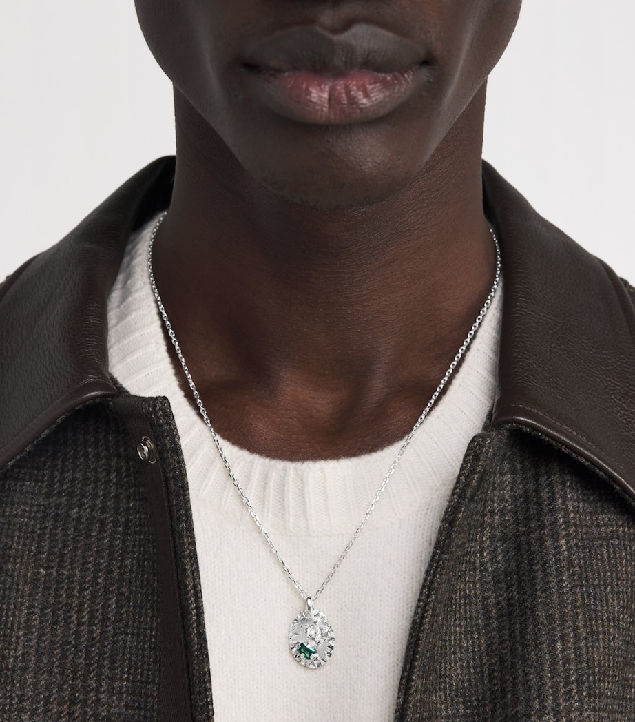 Sterling Silver, Diamond and Emerald Necklace BLUE & WHITE Image 2