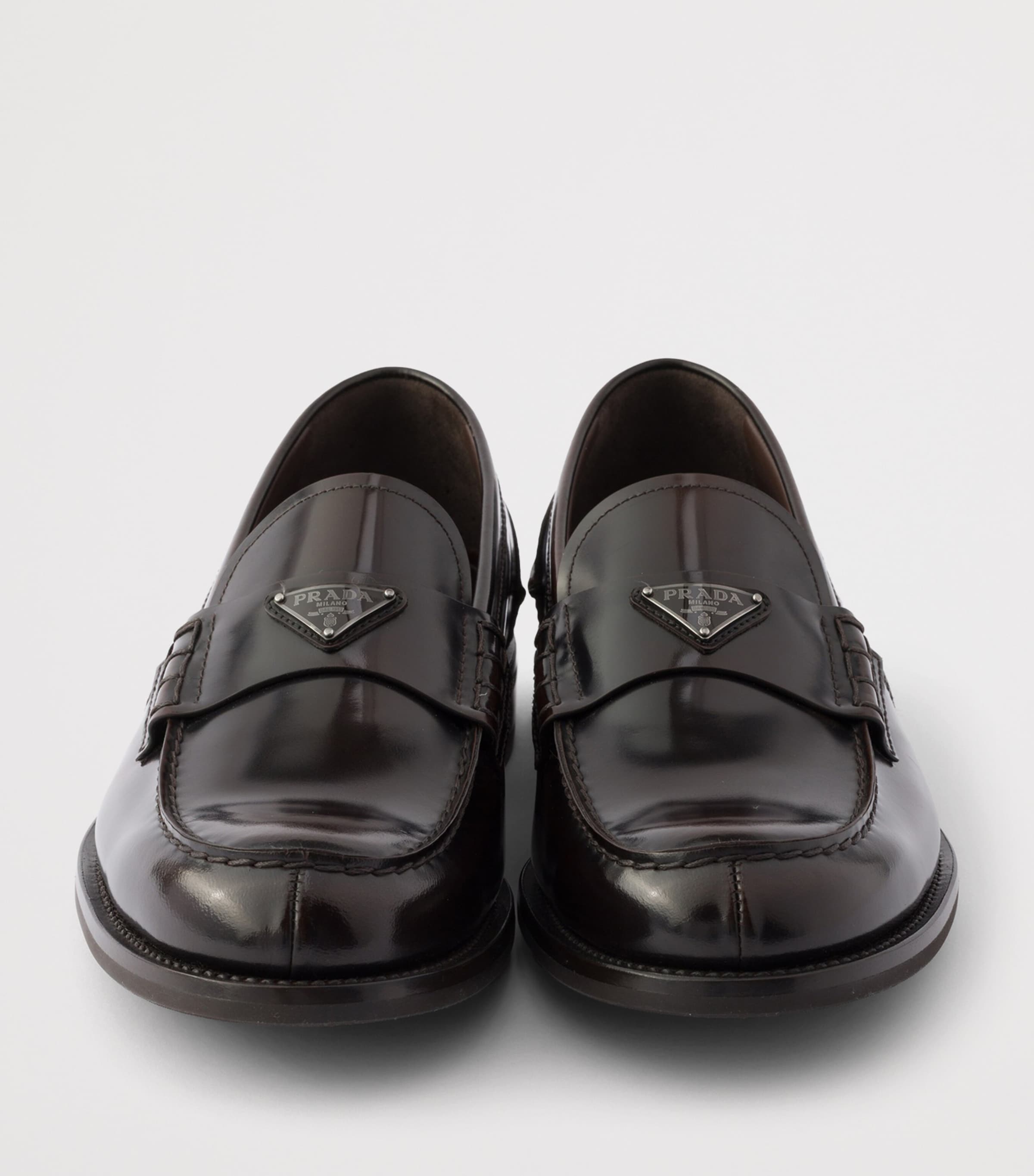Prada Brushed Leather Triangle Loafers Brown Image 5