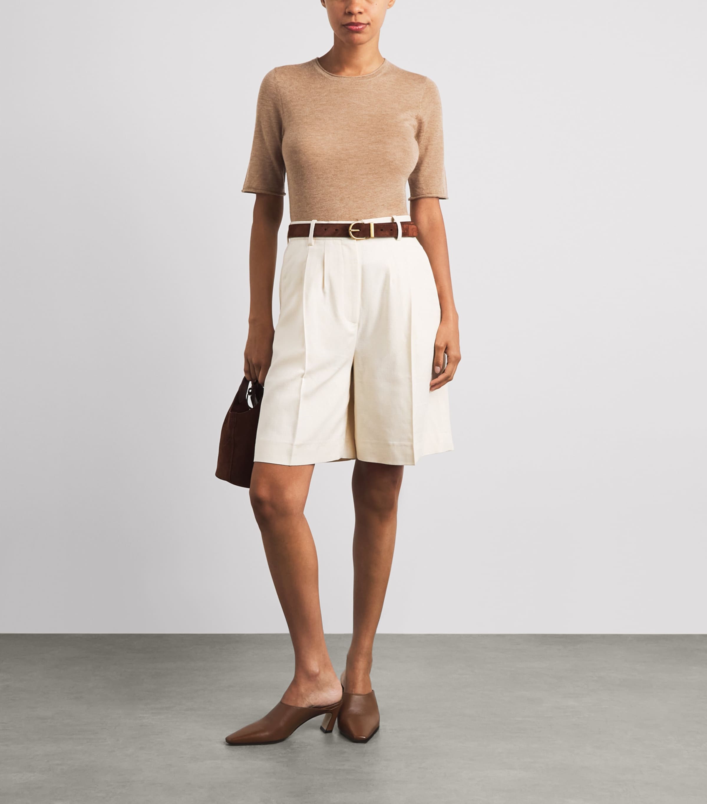 ME+EM Womens Cashmere T-Shirt Camel Melange Image 2