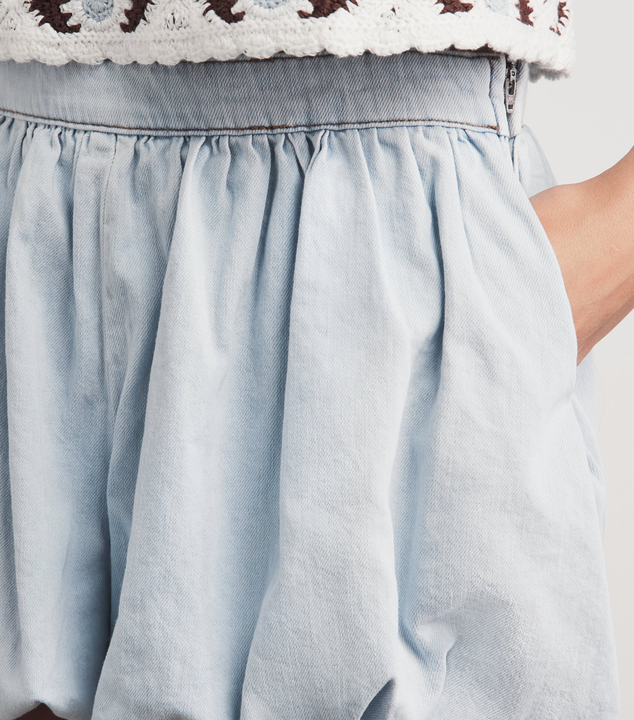 Maje Womens Chambray Bubble-Hem Skort Blue Sky Image 3