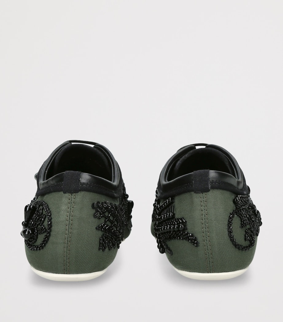 DRIES VAN NOTEN Leather Embellished Ballerina Sneakers Green Comb Image 2