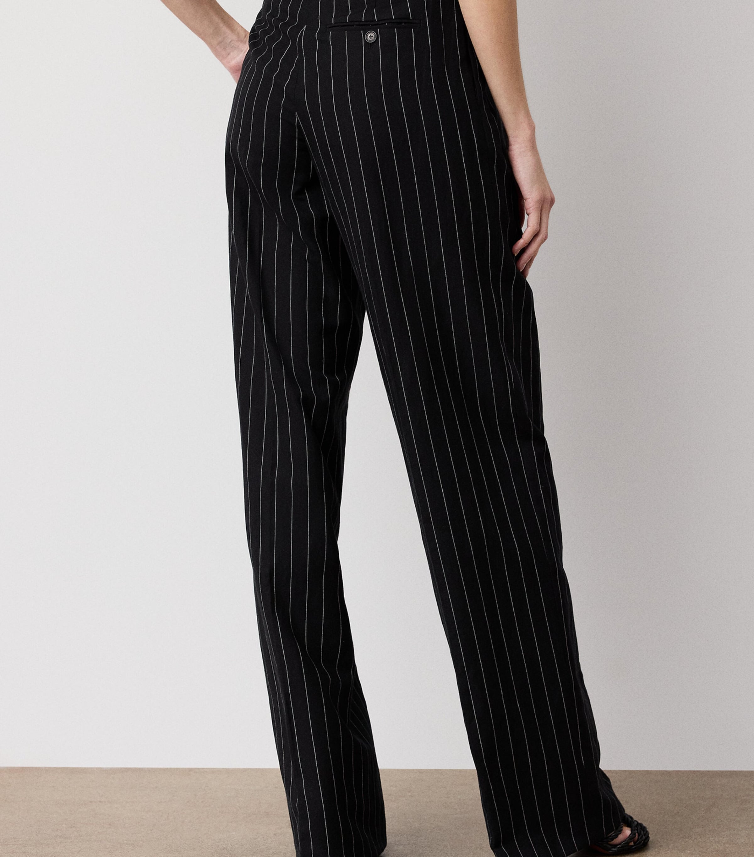 Ralph Lauren Collection Womens Cotton-Linen-Wool Stripe Jody Trousers Blacklux Cream Image 4